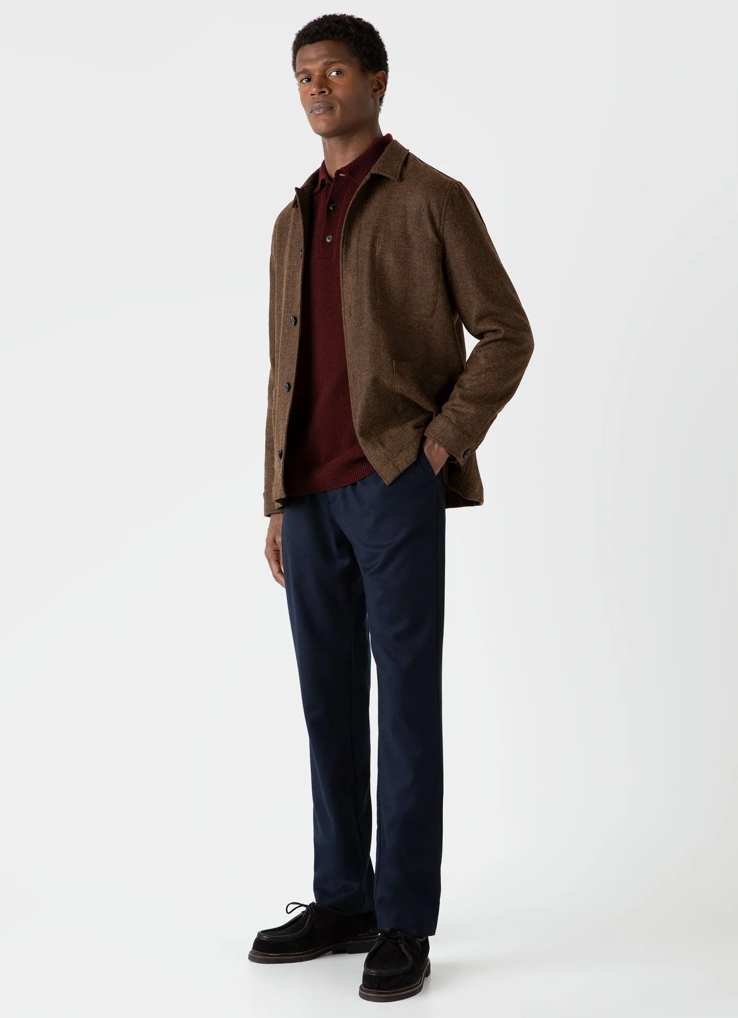 Men's Wool Twin Pocket Jacket in Mid Brown Melange sold by Sunspel product image thumbnail 3