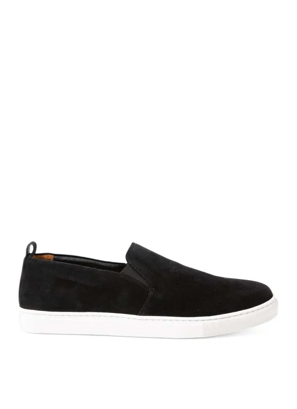 Men's Suede Slip On Trainers in Black sold by Sunspel