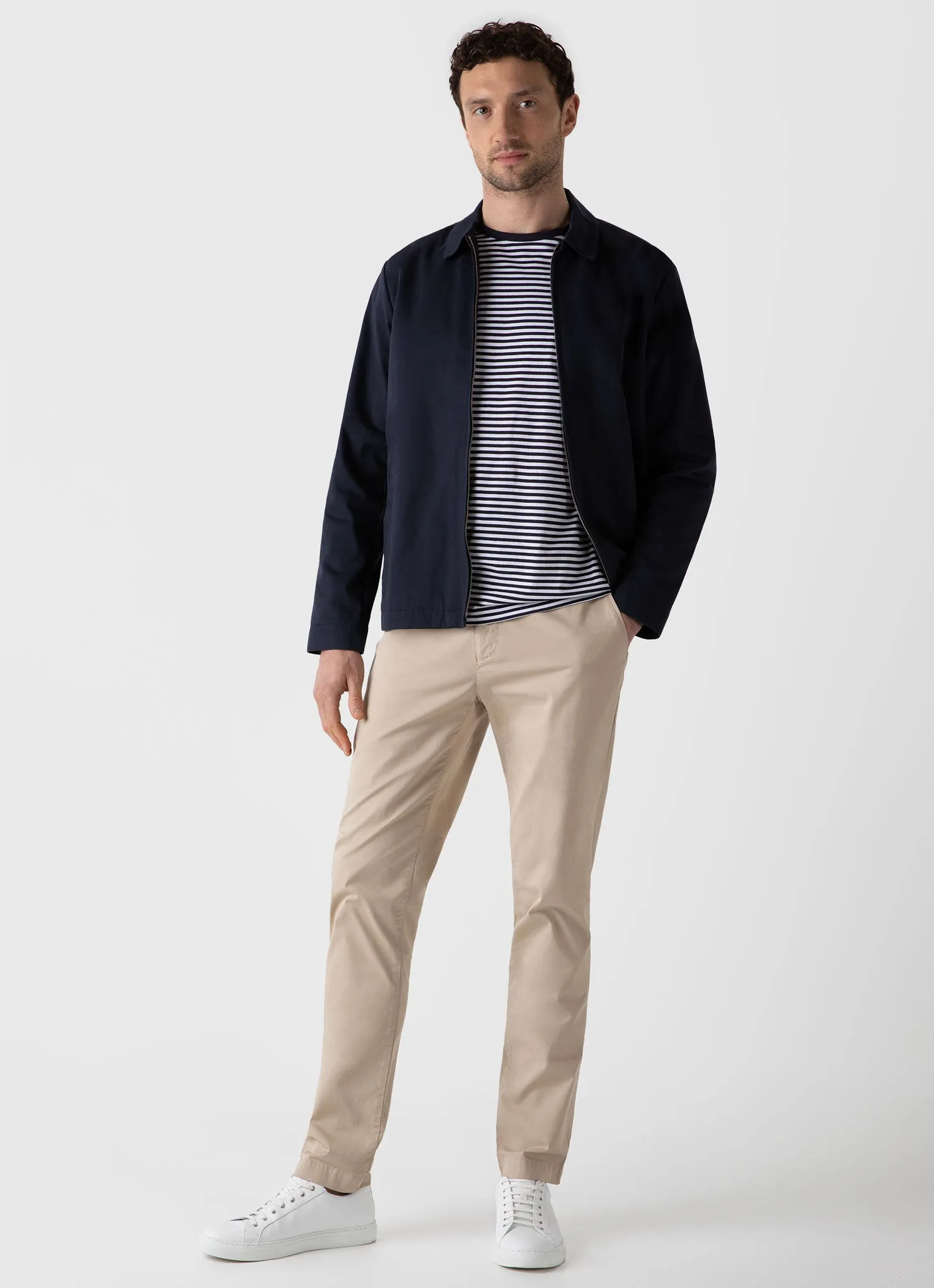 Men's Classic Long Sleeve T-shirt in Navy/White English Stripe sold by Sunspel product image thumbnail 3