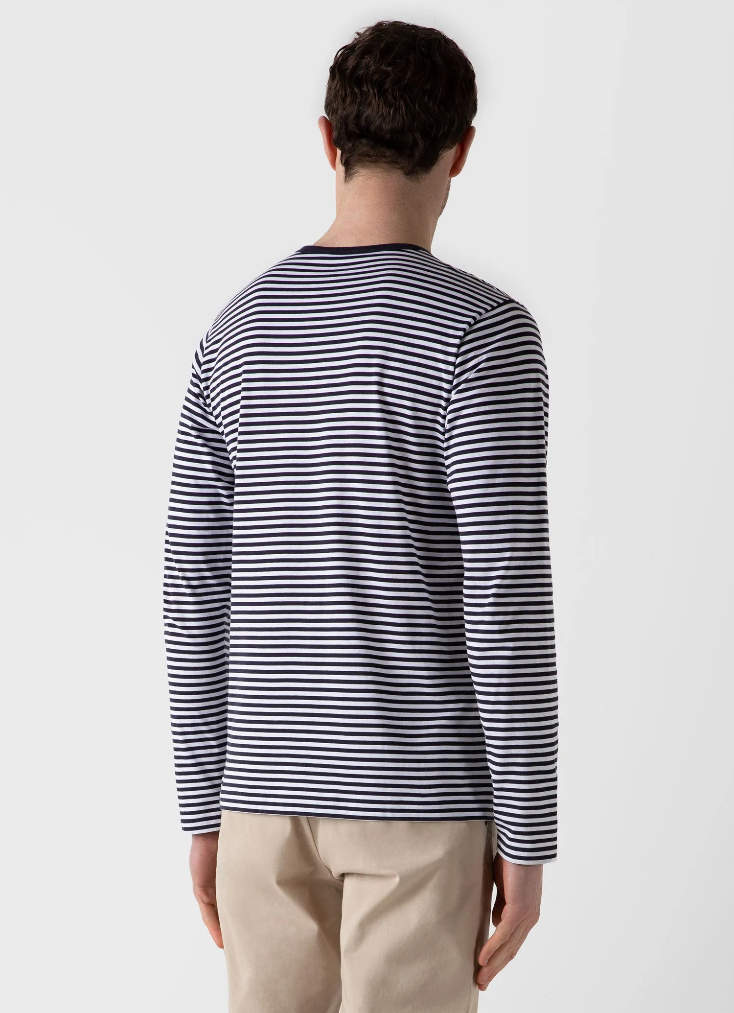 Men's Classic Long Sleeve T-shirt in Navy/White English Stripe sold by Sunspel product image thumbnail 5