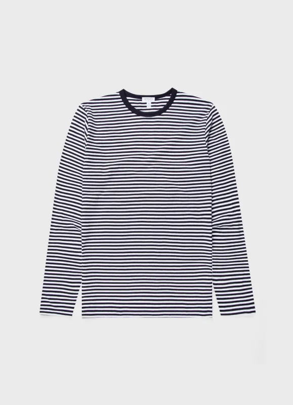 Men's Classic Long Sleeve T-shirt in Navy/White English Stripe sold by Sunspel