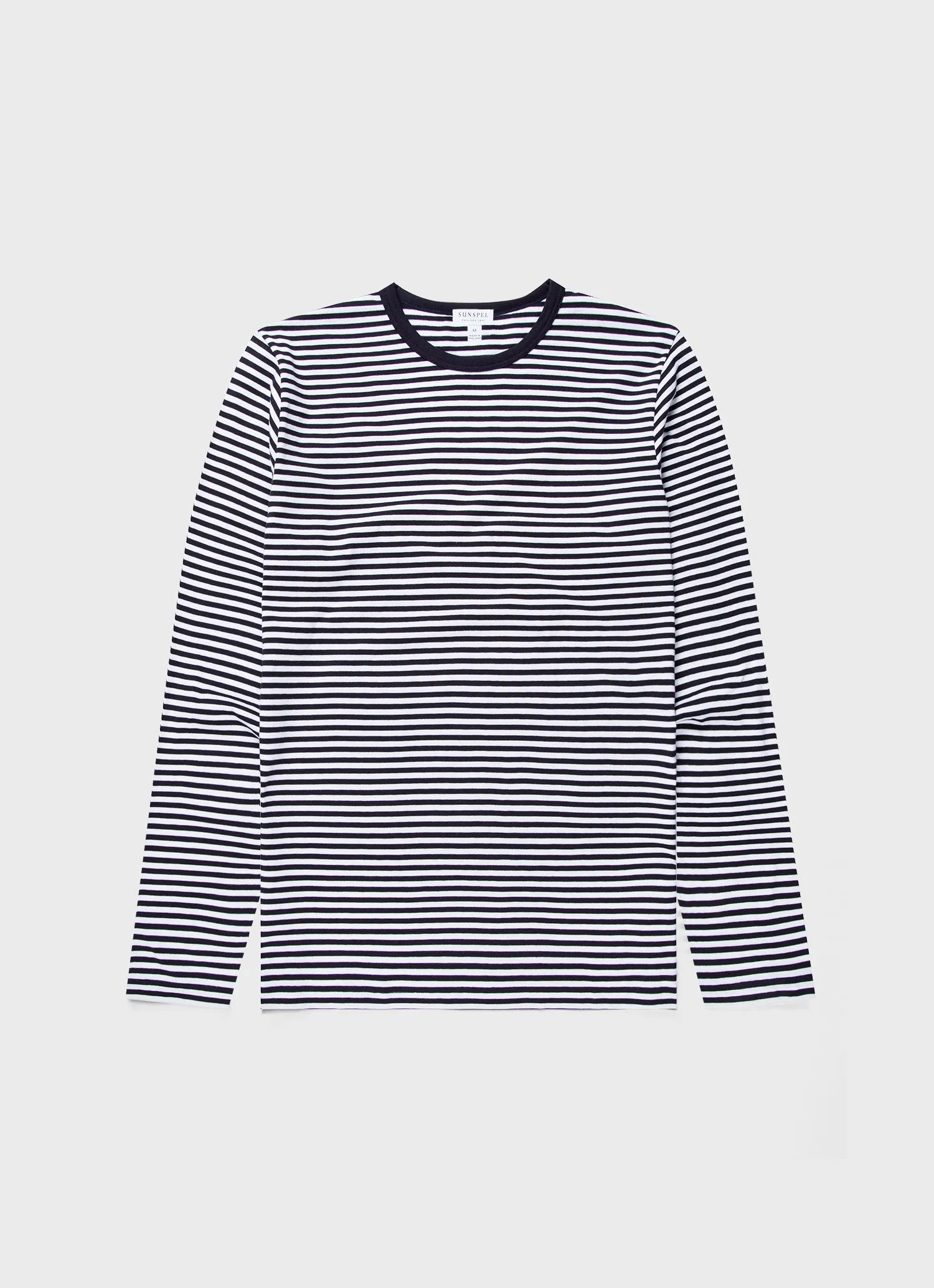 Men's Classic Long Sleeve T-shirt in Navy/White English Stripe sold by Sunspel