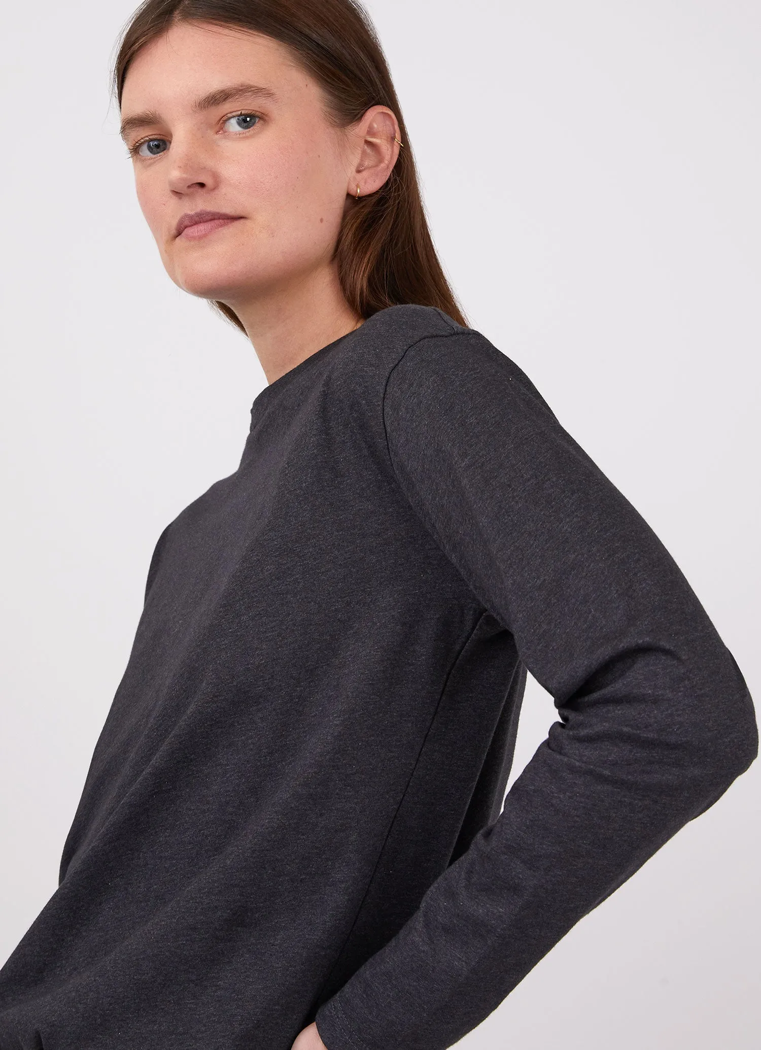 Women's Long Sleeve Boy Fit T-shirt in Charcoal Melange sold by Sunspel product image thumbnail 3