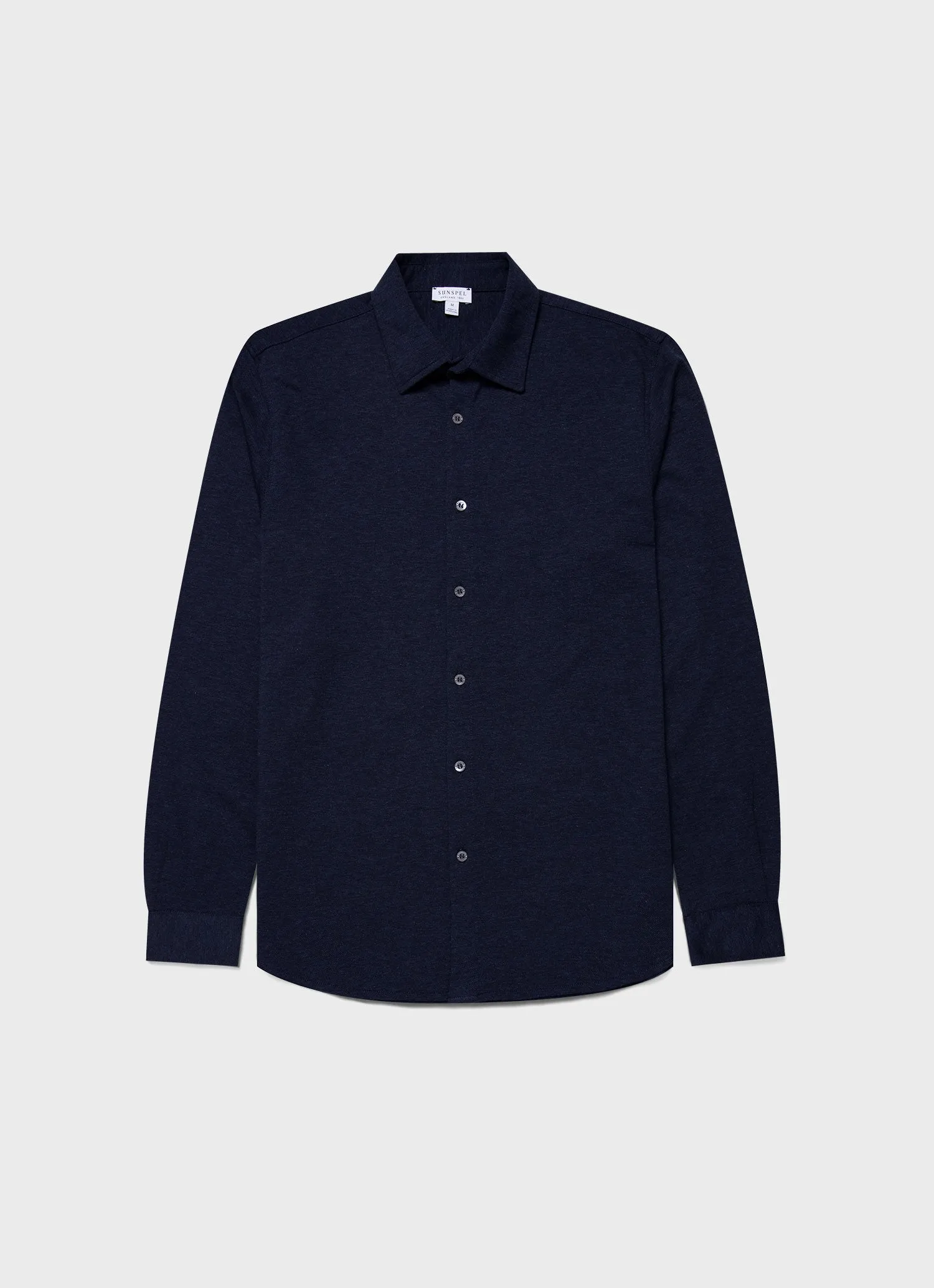 Men's Cotton Cashmere Piqué Shirt in Navy Melange sold by Sunspel