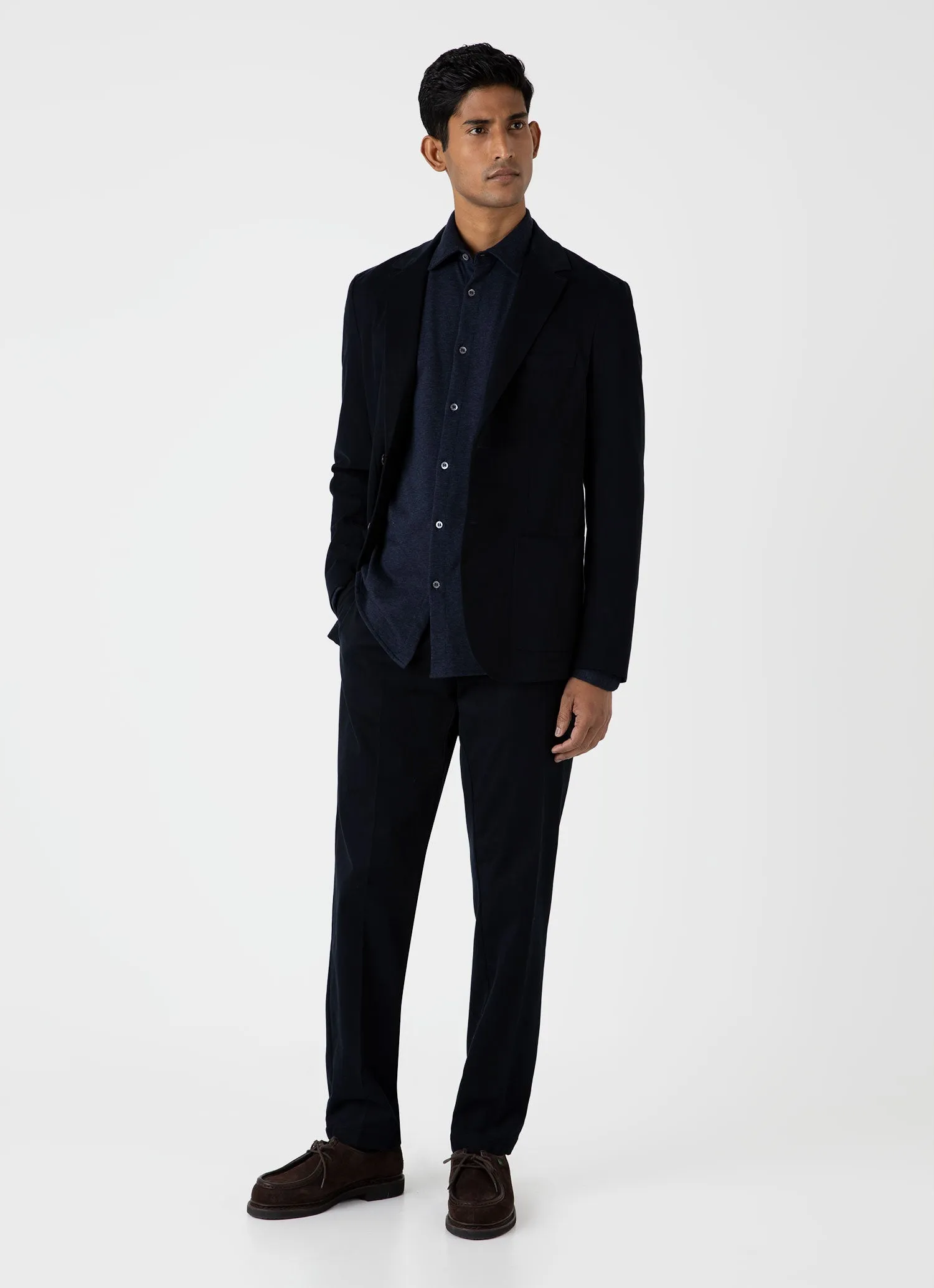 Men's Cotton Cashmere Piqué Shirt in Navy Melange sold by Sunspel product image thumbnail 3