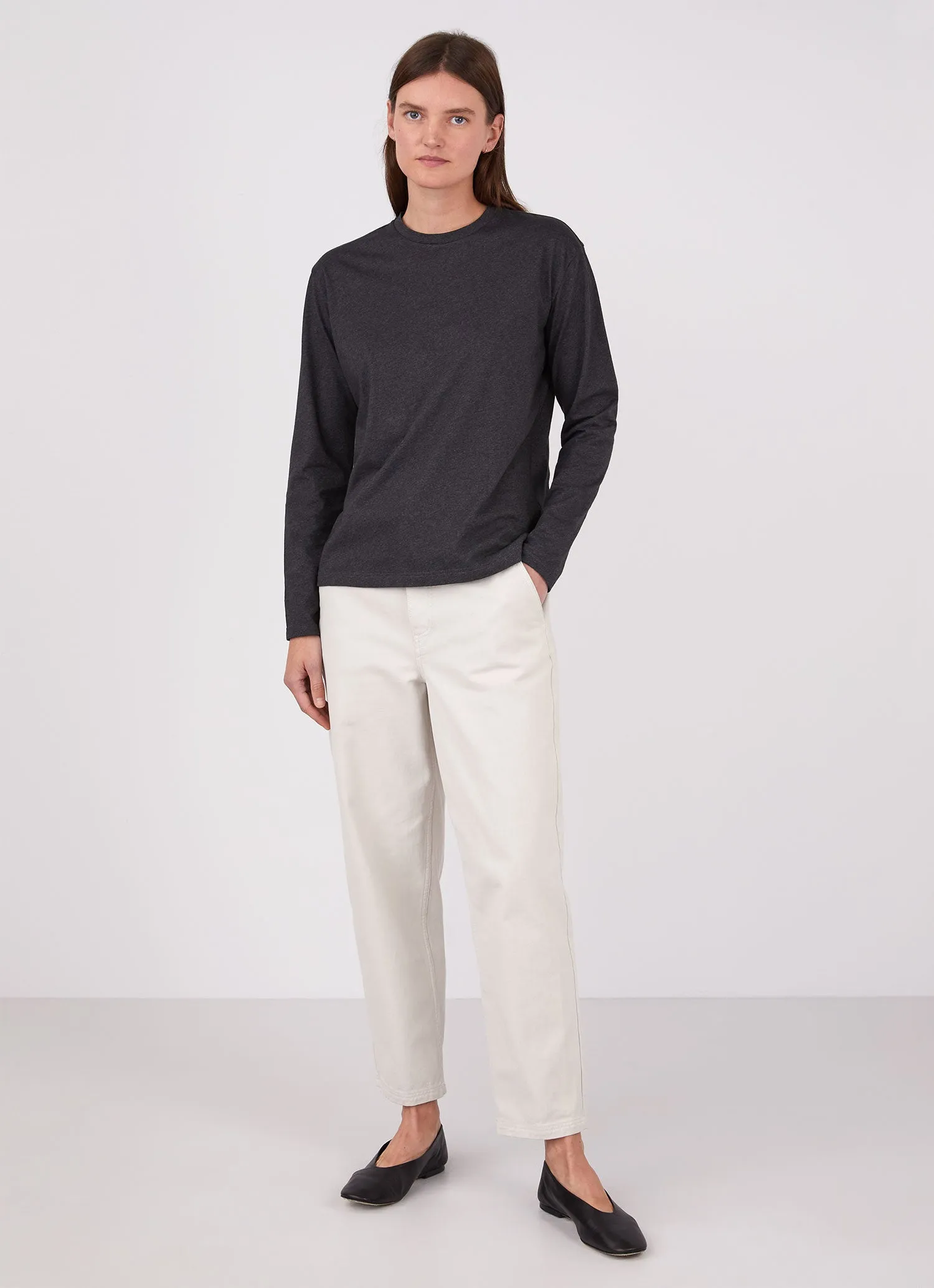 Women's Long Sleeve Boy Fit T-shirt in Charcoal Melange sold by Sunspel