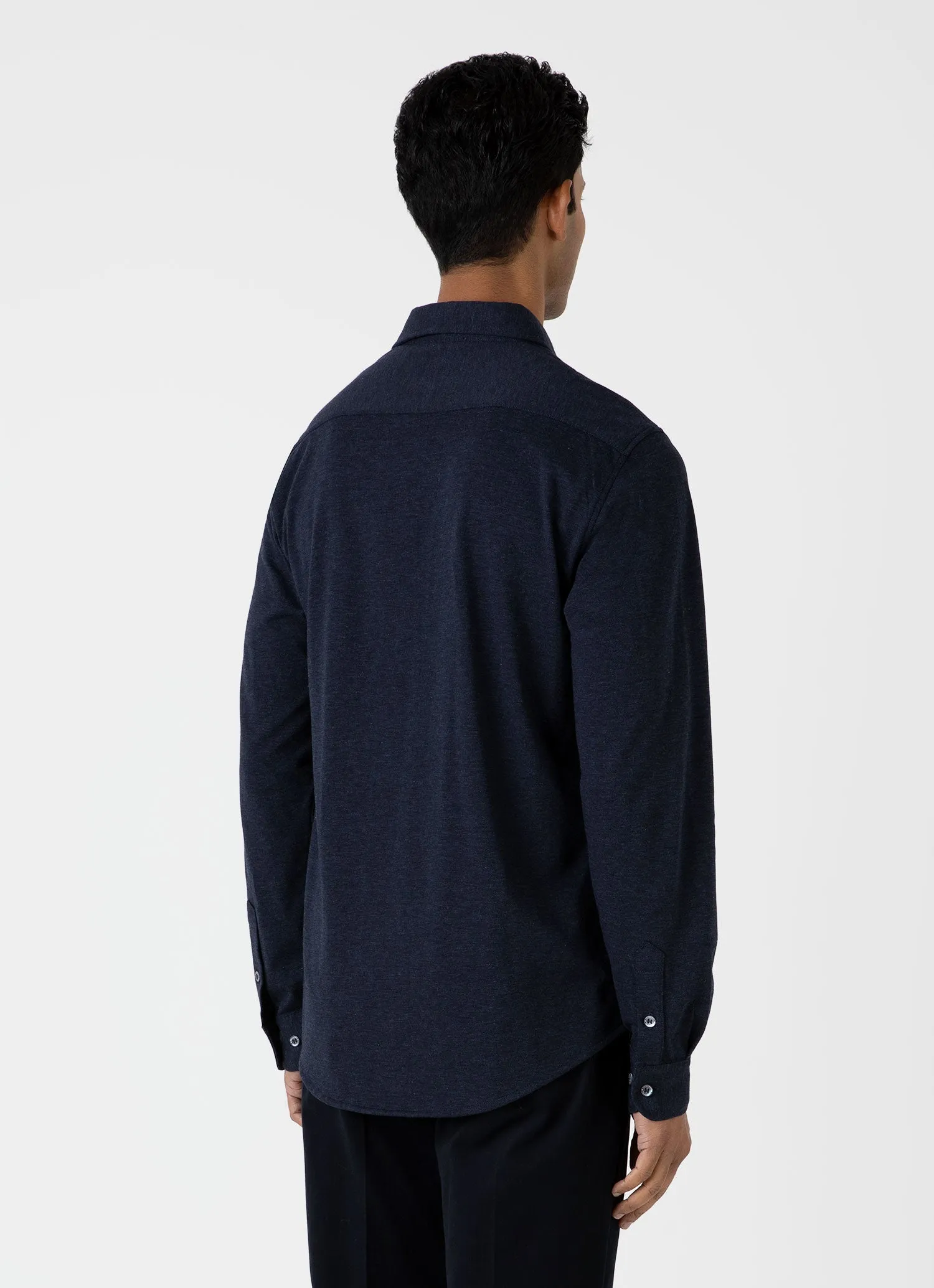 Men's Cotton Cashmere Piqué Shirt in Navy Melange sold by Sunspel product image thumbnail 5
