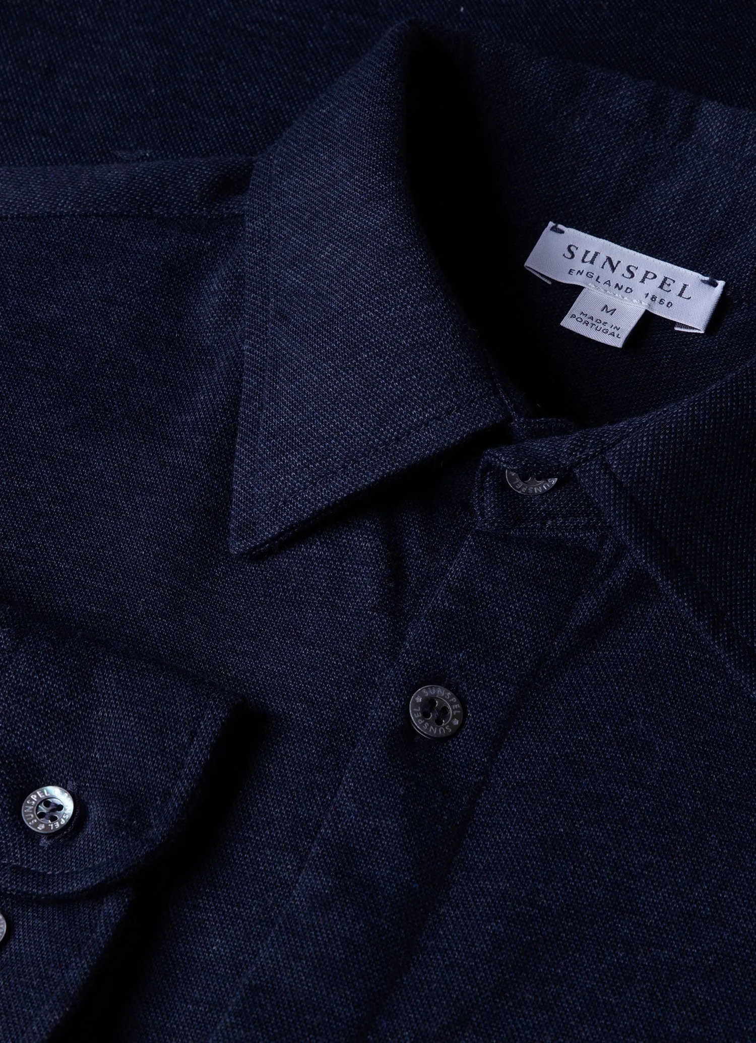 Men's Cotton Cashmere Piqué Shirt in Navy Melange sold by Sunspel product image thumbnail 4