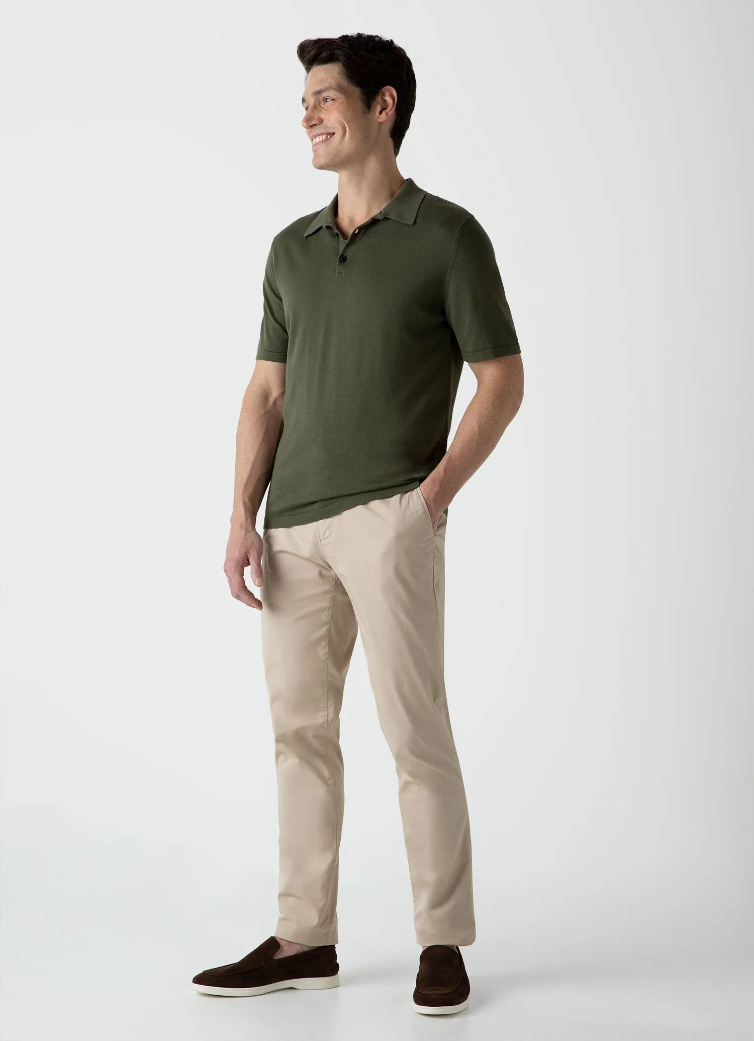 Men's Sea Island Cotton Polo Shirt in Hunter Green sold by Sunspel product image thumbnail 3