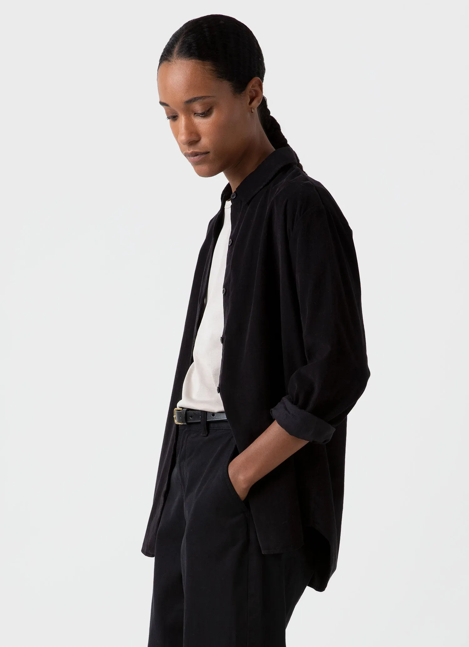 Women's Corduroy Shirt in Black sold by Sunspel