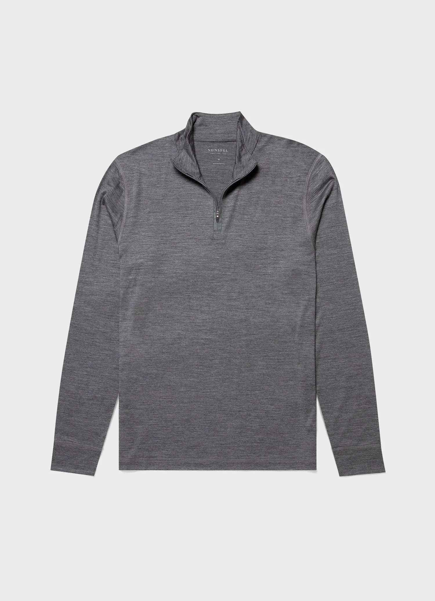 Men's Active Merino Half Zip Top in Grey Melange sold by Sunspel