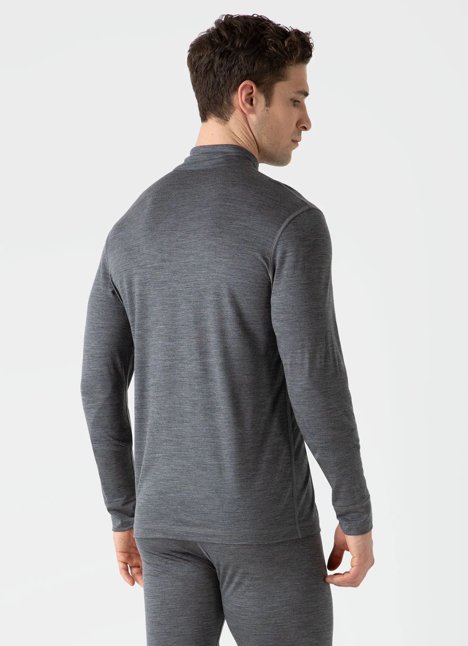 Men's Active Merino Half Zip Top in Grey Melange sold by Sunspel product image thumbnail 3