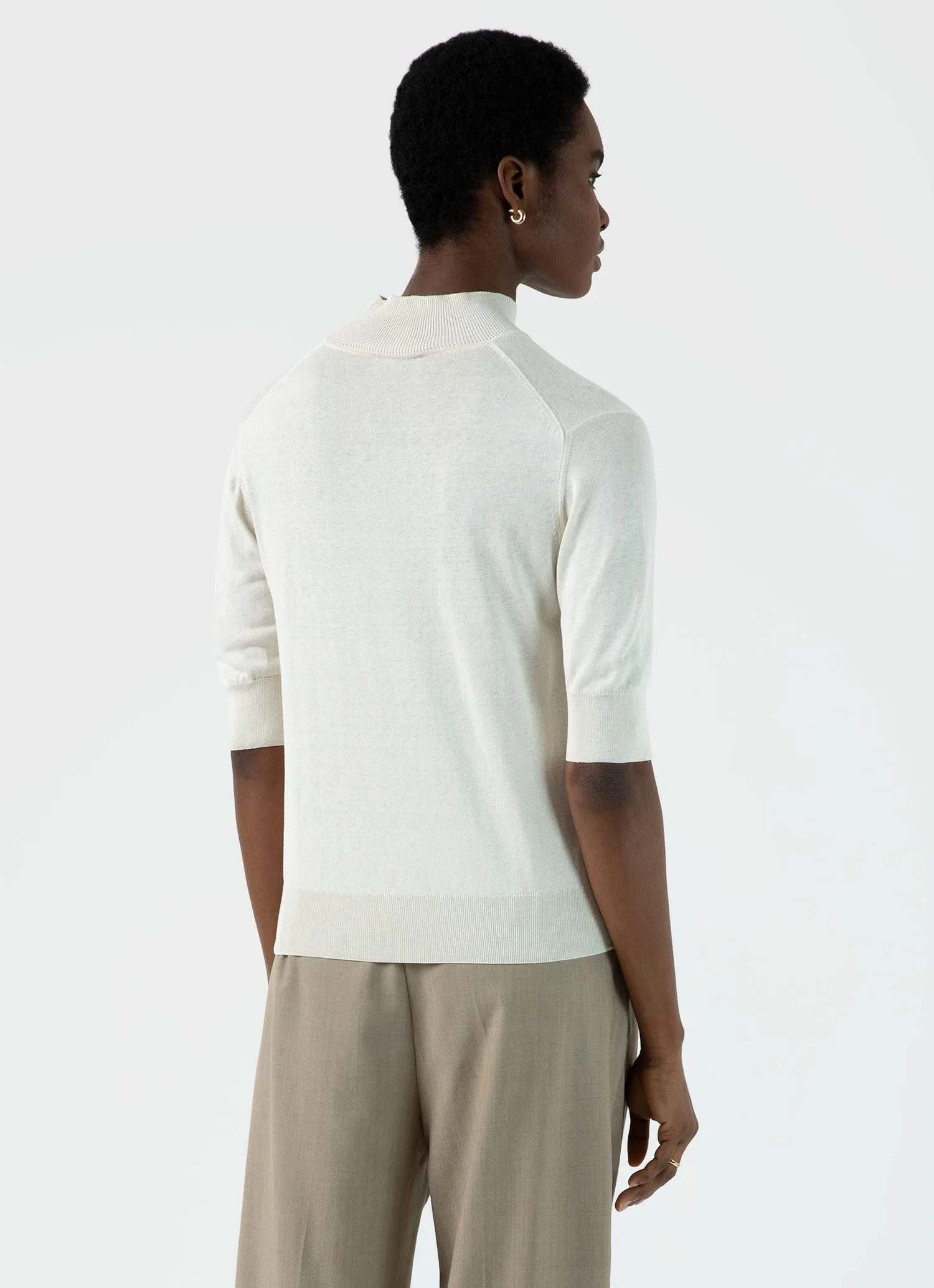 Women's Mulberry Silk Mock Neck Top in Ecru sold by Sunspel product image thumbnail 4