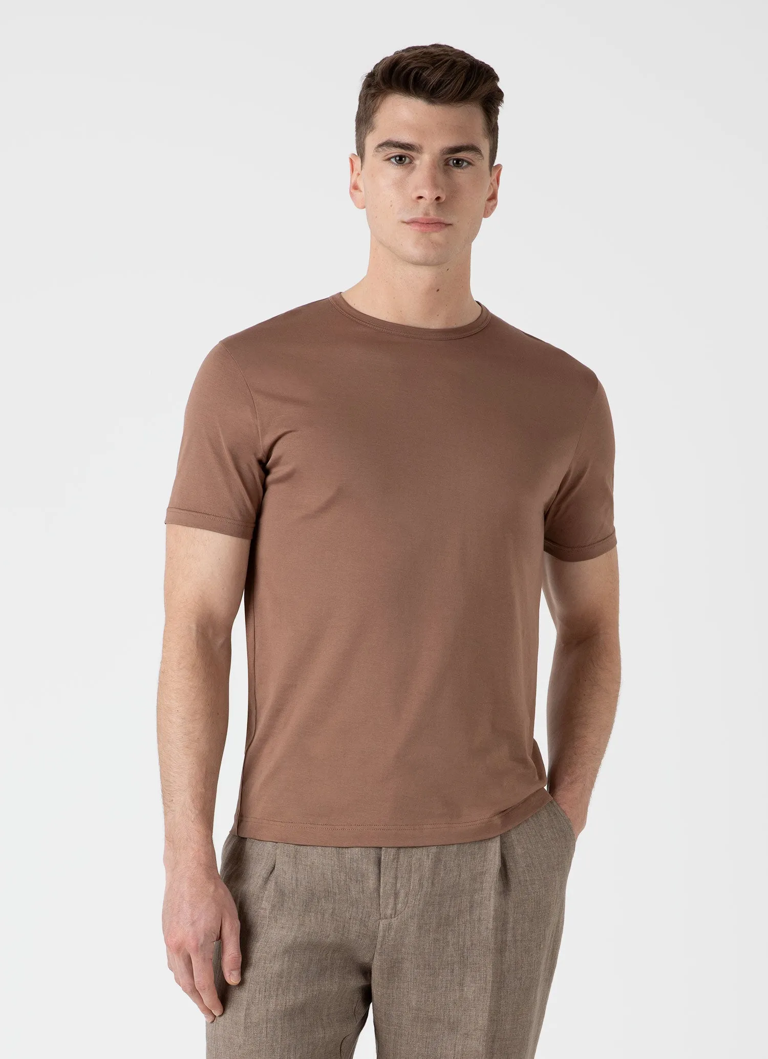 Men's Classic T-shirt in Dark Sand sold by Sunspel product image thumbnail 2