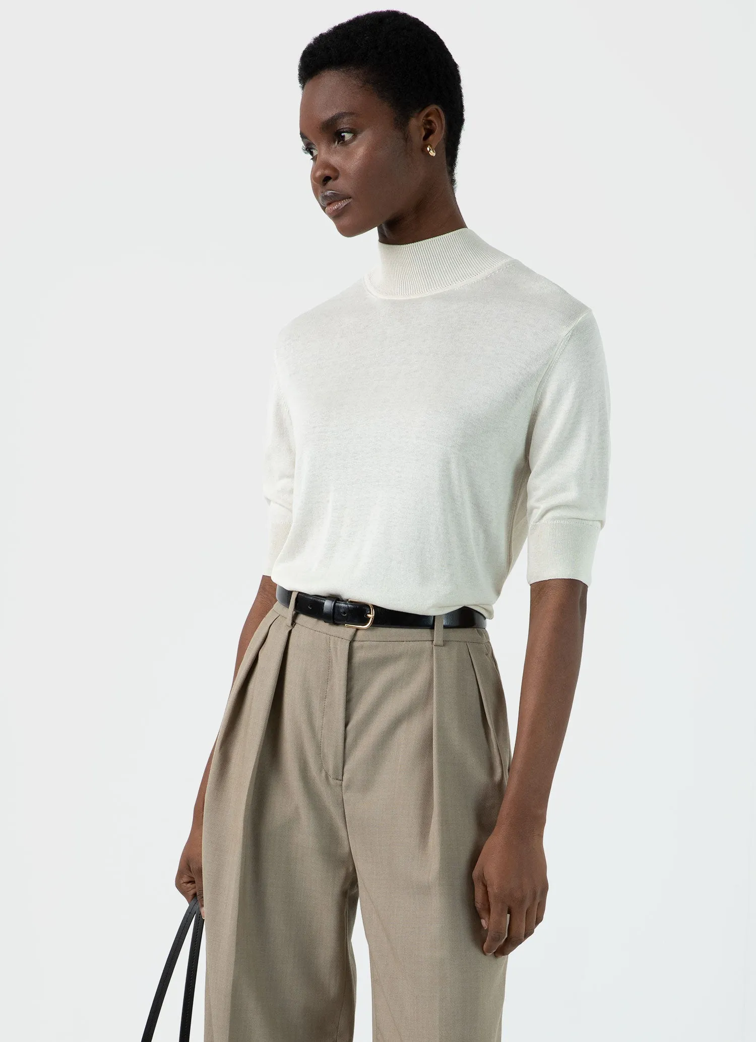 Women's Mulberry Silk Mock Neck Top in Ecru sold by Sunspel product image thumbnail 3