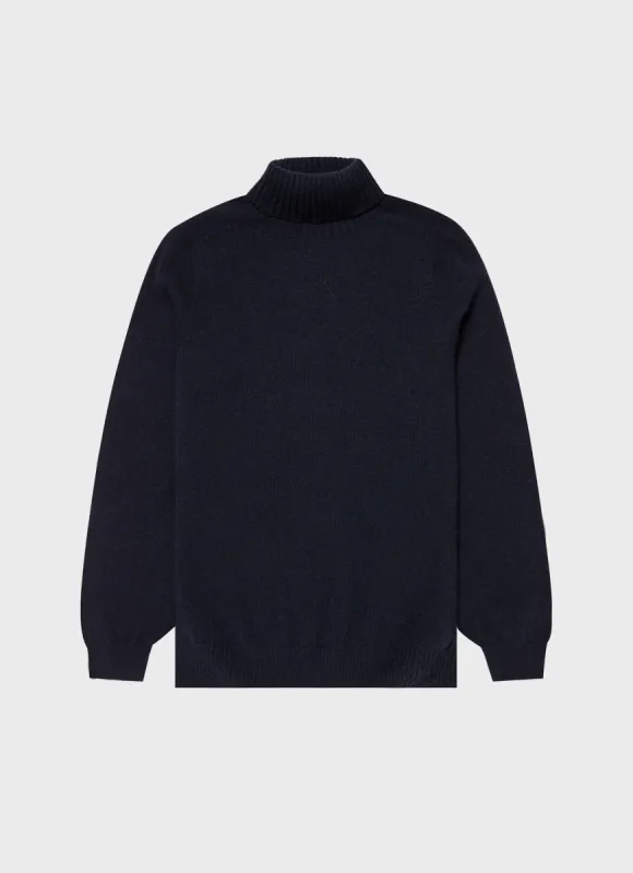 Men's Lambswool Roll Neck in Dark Navy Mouline sold by Sunspel