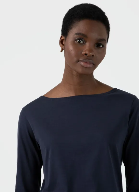 Women's Boat Neck T-shirt in Navy sold by Sunspel