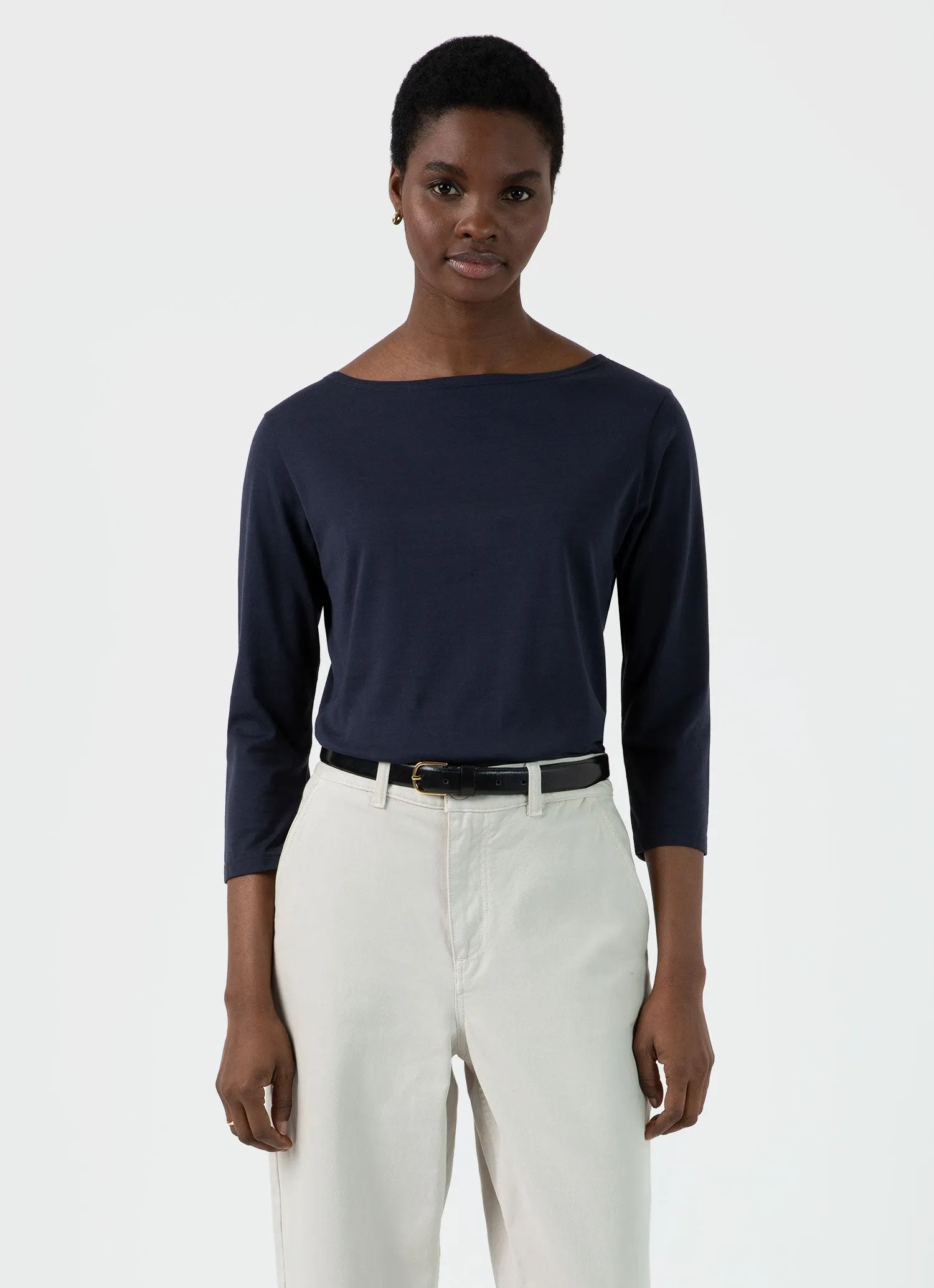 Women's Boat Neck T-shirt in Navy sold by Sunspel product image thumbnail 3