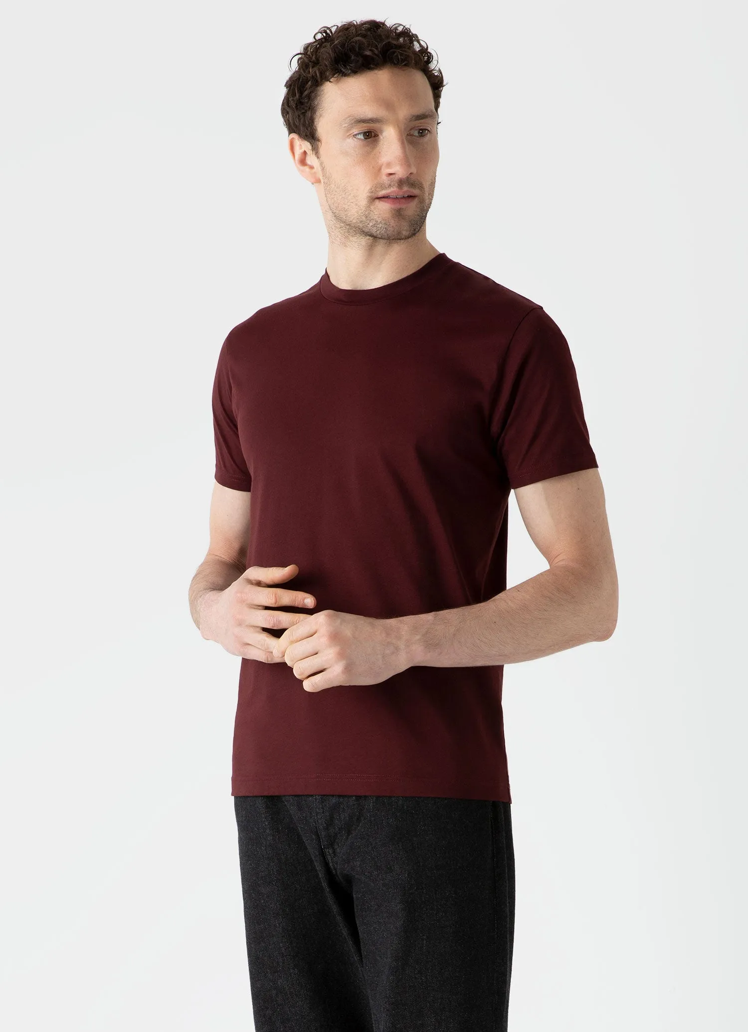 Men's Riviera Midweight T-shirt in Maroon sold by Sunspel product image thumbnail 2