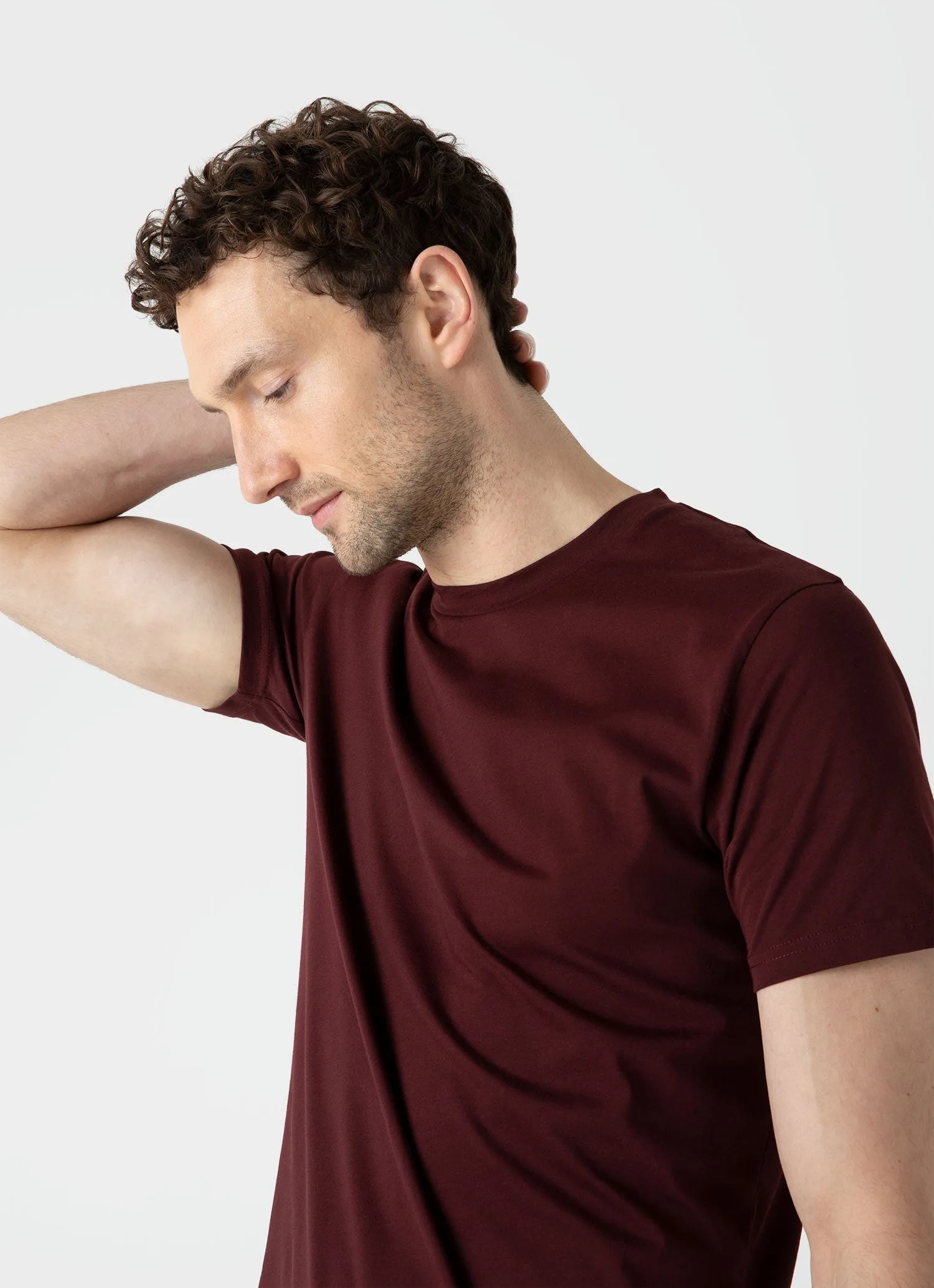 Men's Riviera Midweight T-shirt in Maroon sold by Sunspel product image thumbnail 5