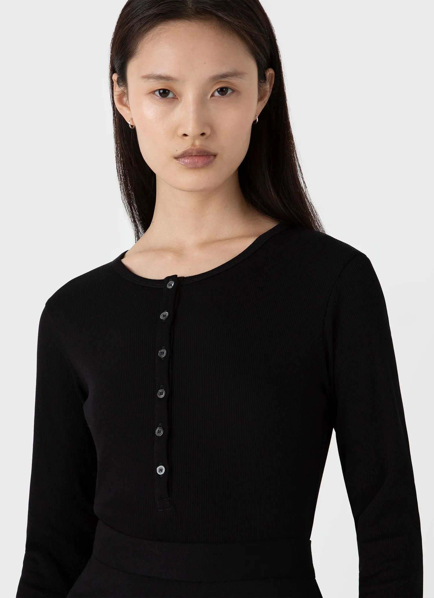 Women's Rib Henley in Black sold by Sunspel product image thumbnail 4