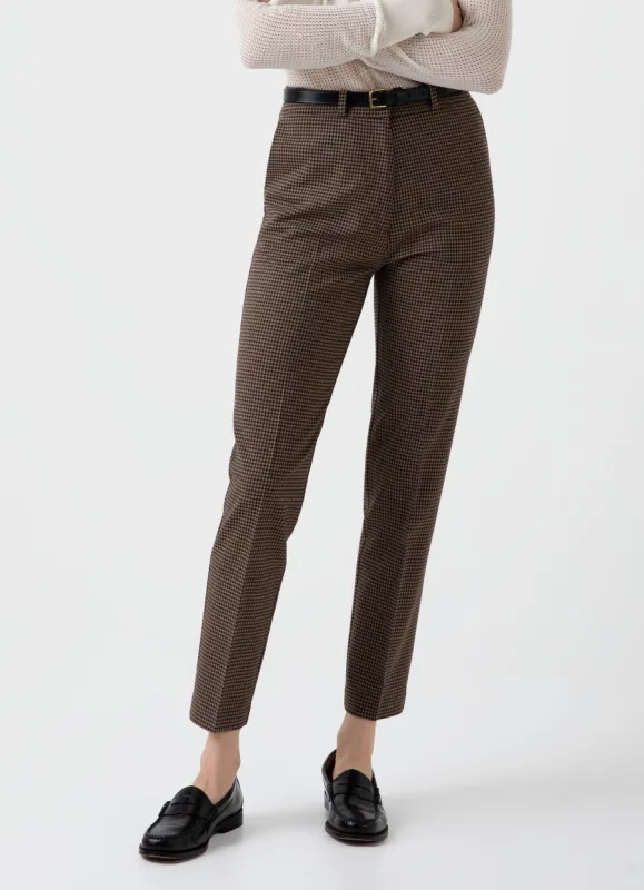 Women's Edie Campbell Tapered Trouser in Black/Tan Check made by Sunspel