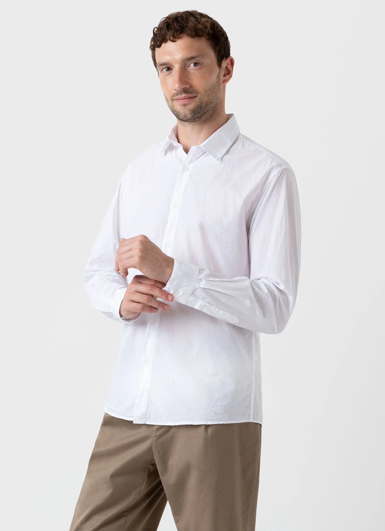 Men's Lightweight Poplin Shirt in White sold by Sunspel product image thumbnail 2