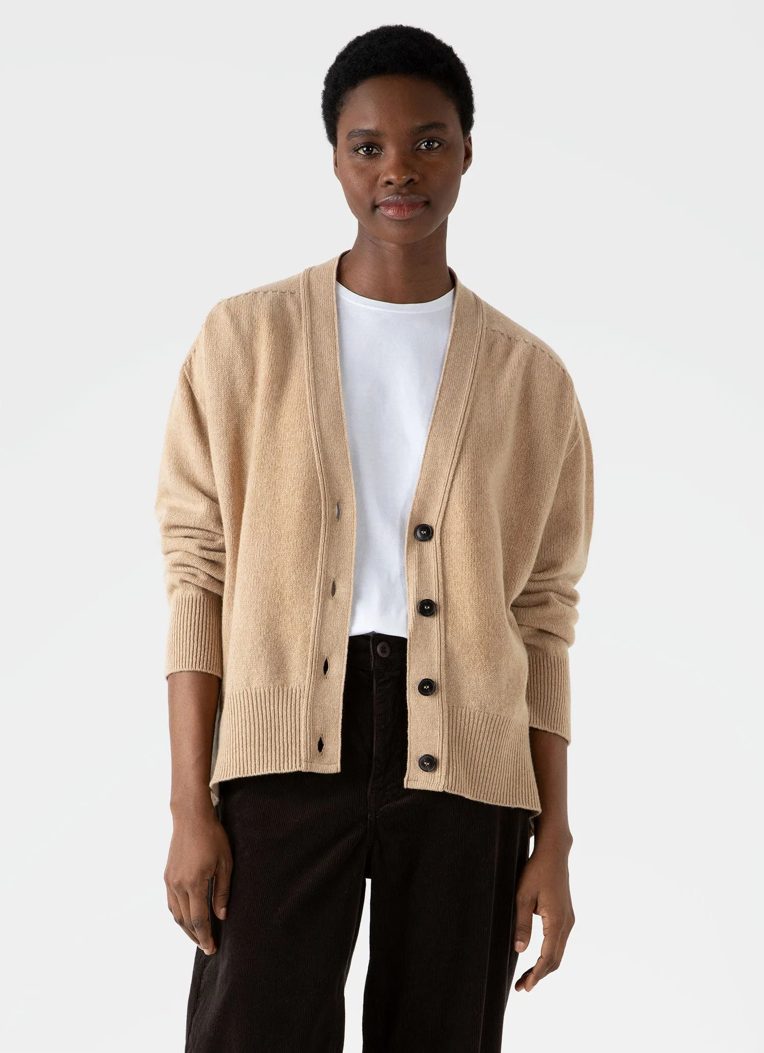 Women's Lambswool Cardigan in Light Camel sold by Sunspel