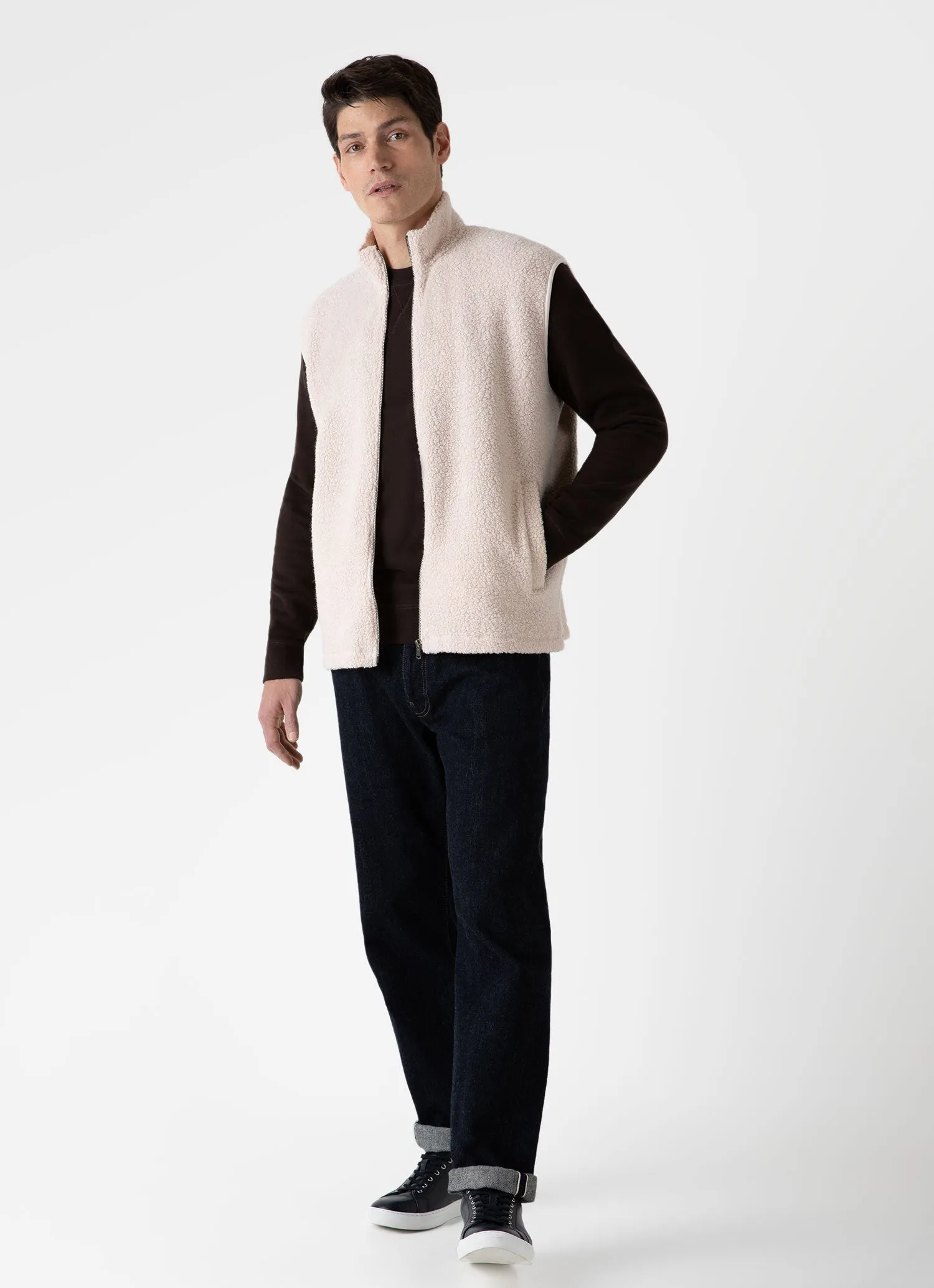 Men's Wool Fleece Gilet in Ecru sold by Sunspel product image thumbnail 3