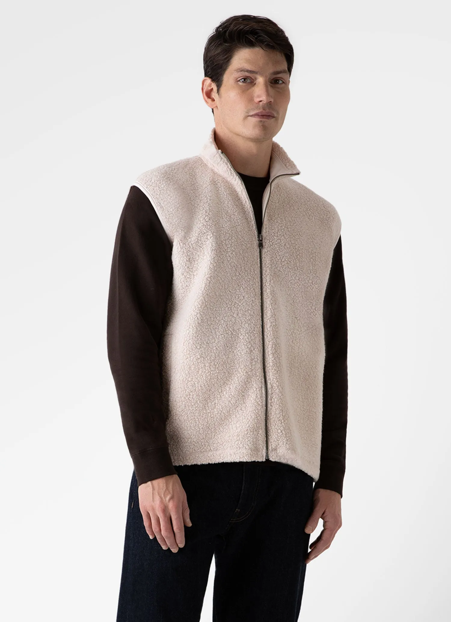 Men's Wool Fleece Gilet in Ecru sold by Sunspel product image thumbnail 2