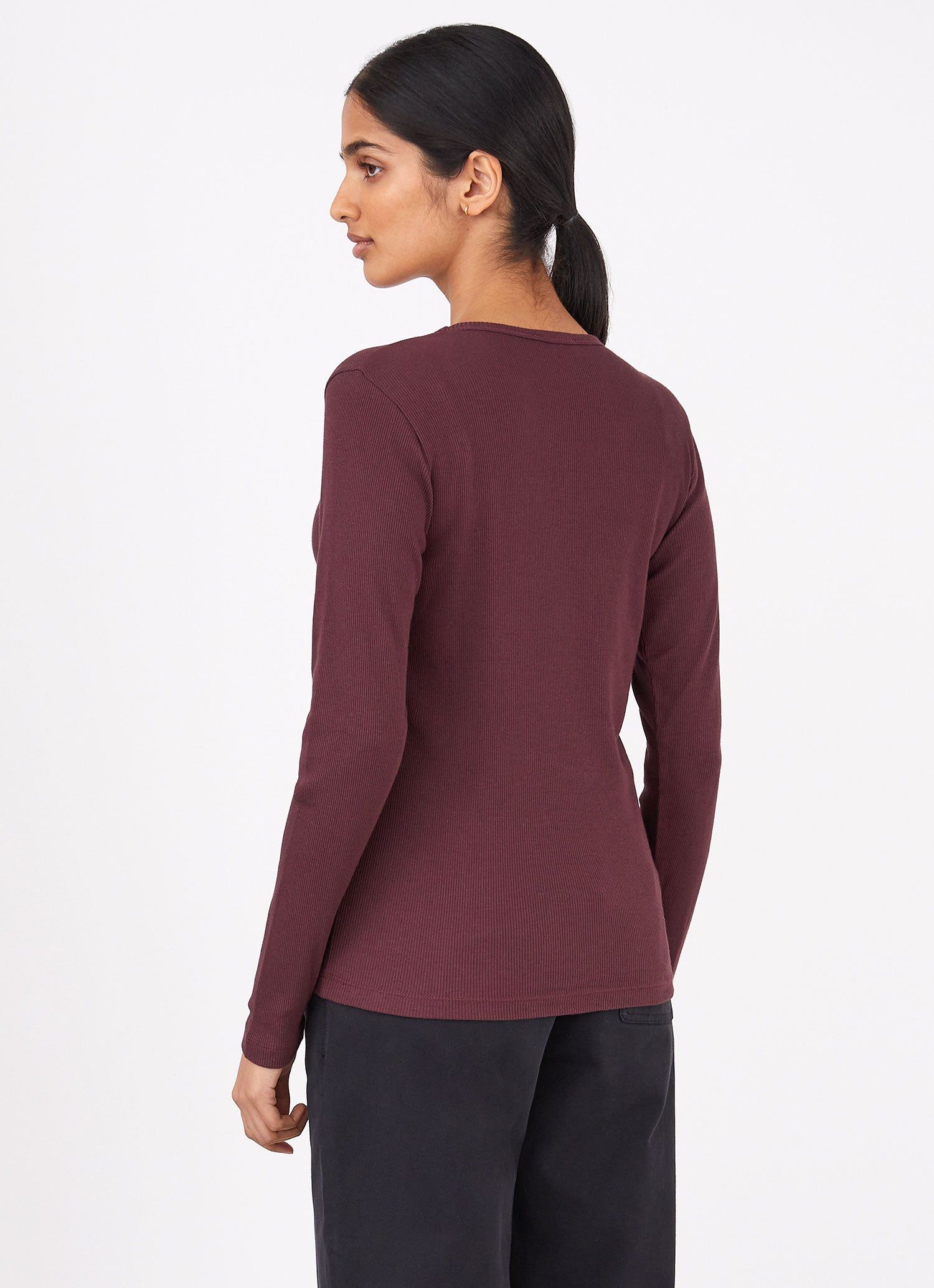 Women's Rib Long Sleeve T-shirt in Port sold by Sunspel product image thumbnail 4