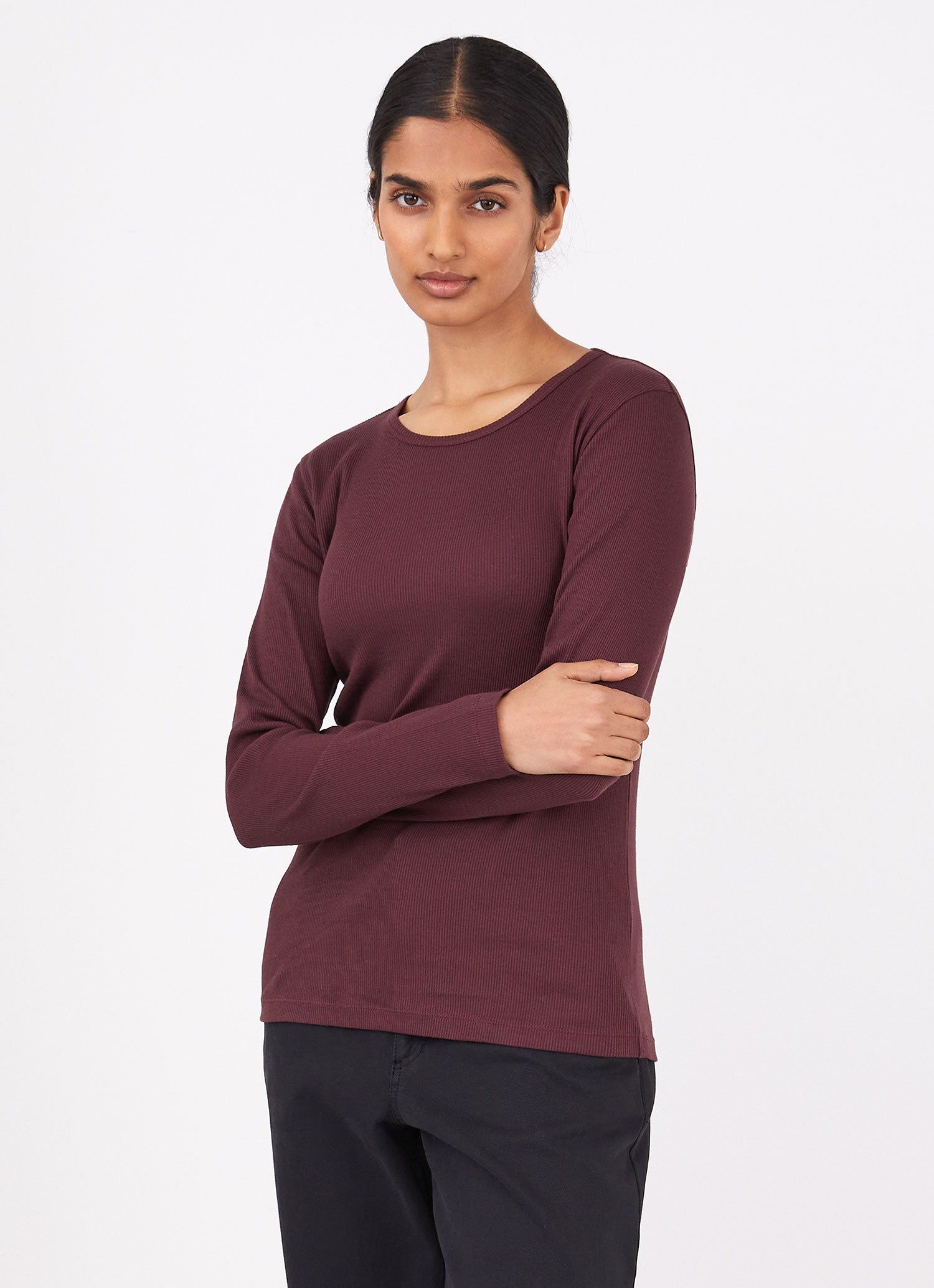 Women's Rib Long Sleeve T-shirt in Port sold by Sunspel product image thumbnail 2