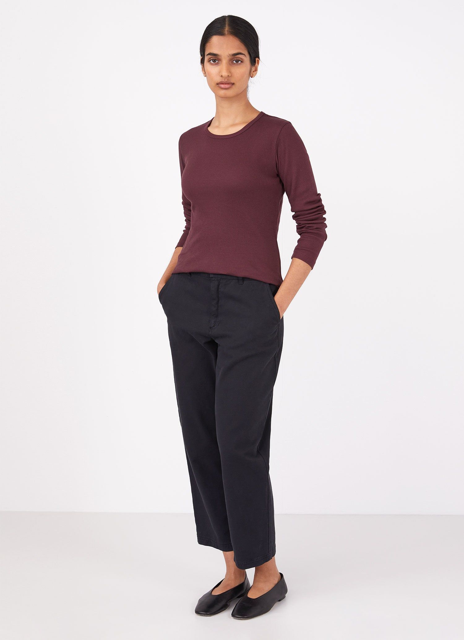 Women's Rib Long Sleeve T-shirt in Port sold by Sunspel product image thumbnail 3