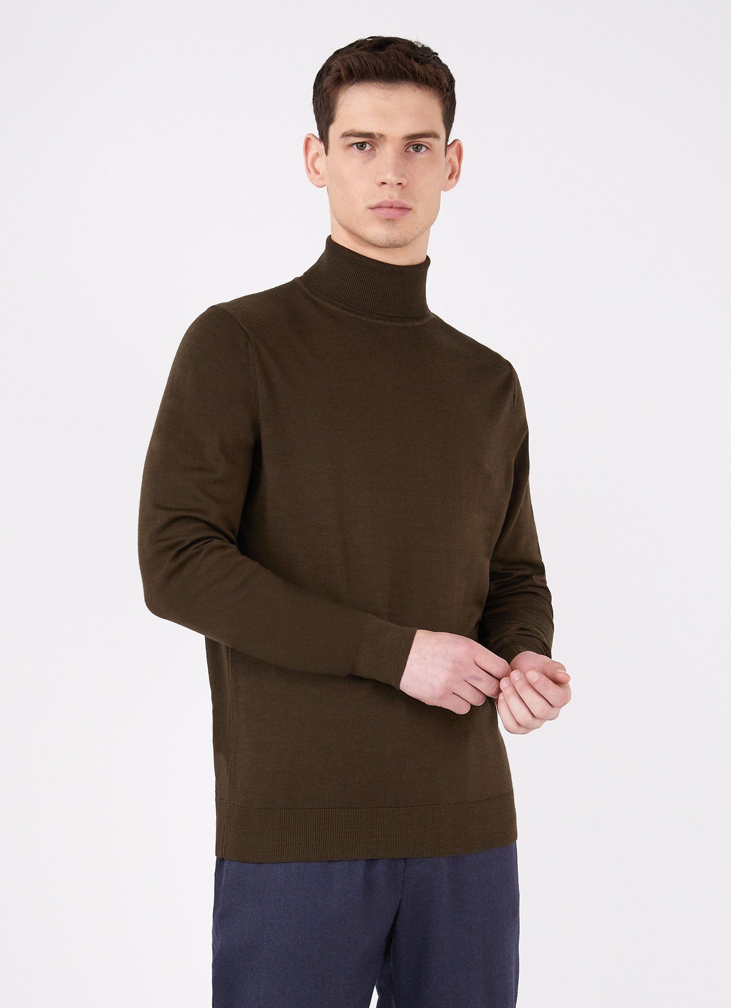 Men's Extra-Fine Merino Roll Neck in Dark Moss sold by Sunspel product image thumbnail 2