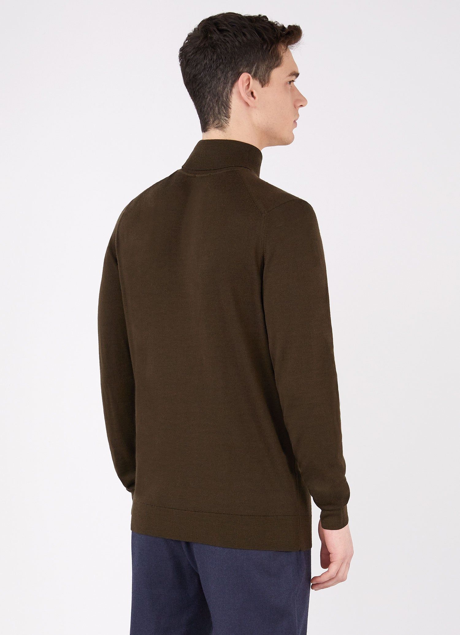 Men's Extra-Fine Merino Roll Neck in Dark Moss sold by Sunspel product image thumbnail 4