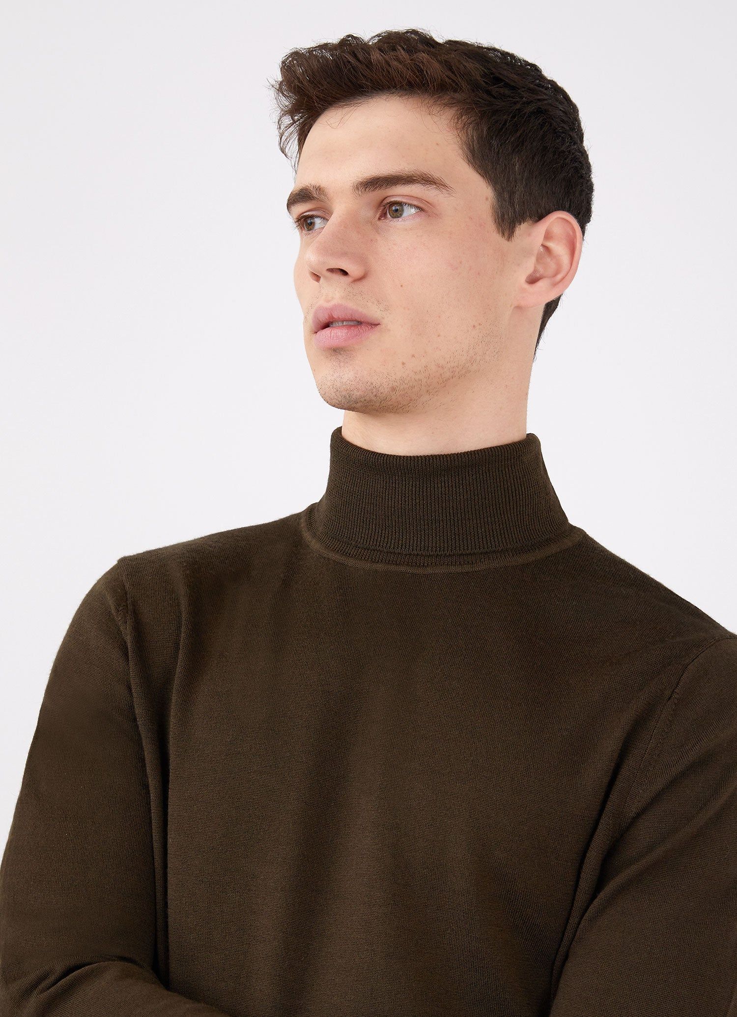 Men's Extra-Fine Merino Roll Neck in Dark Moss sold by Sunspel product image thumbnail 5
