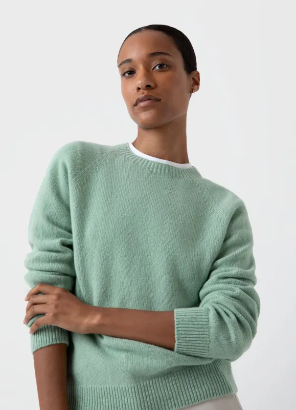 Women's Lambswool Crew Neck Jumper in Peppermint sold by Sunspel