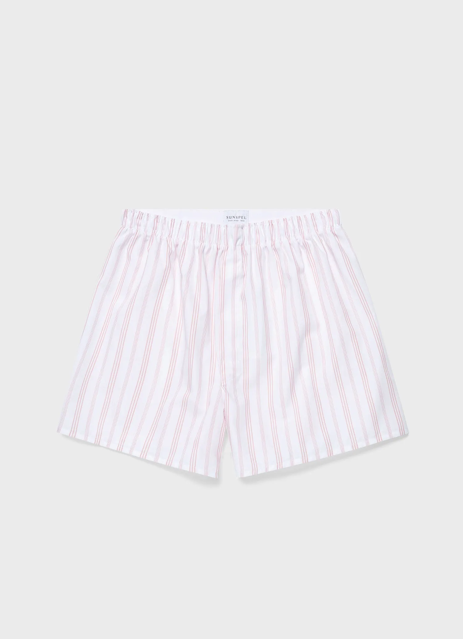 Men's Classic Boxer Short in Pale Pink Stripe sold by Sunspel