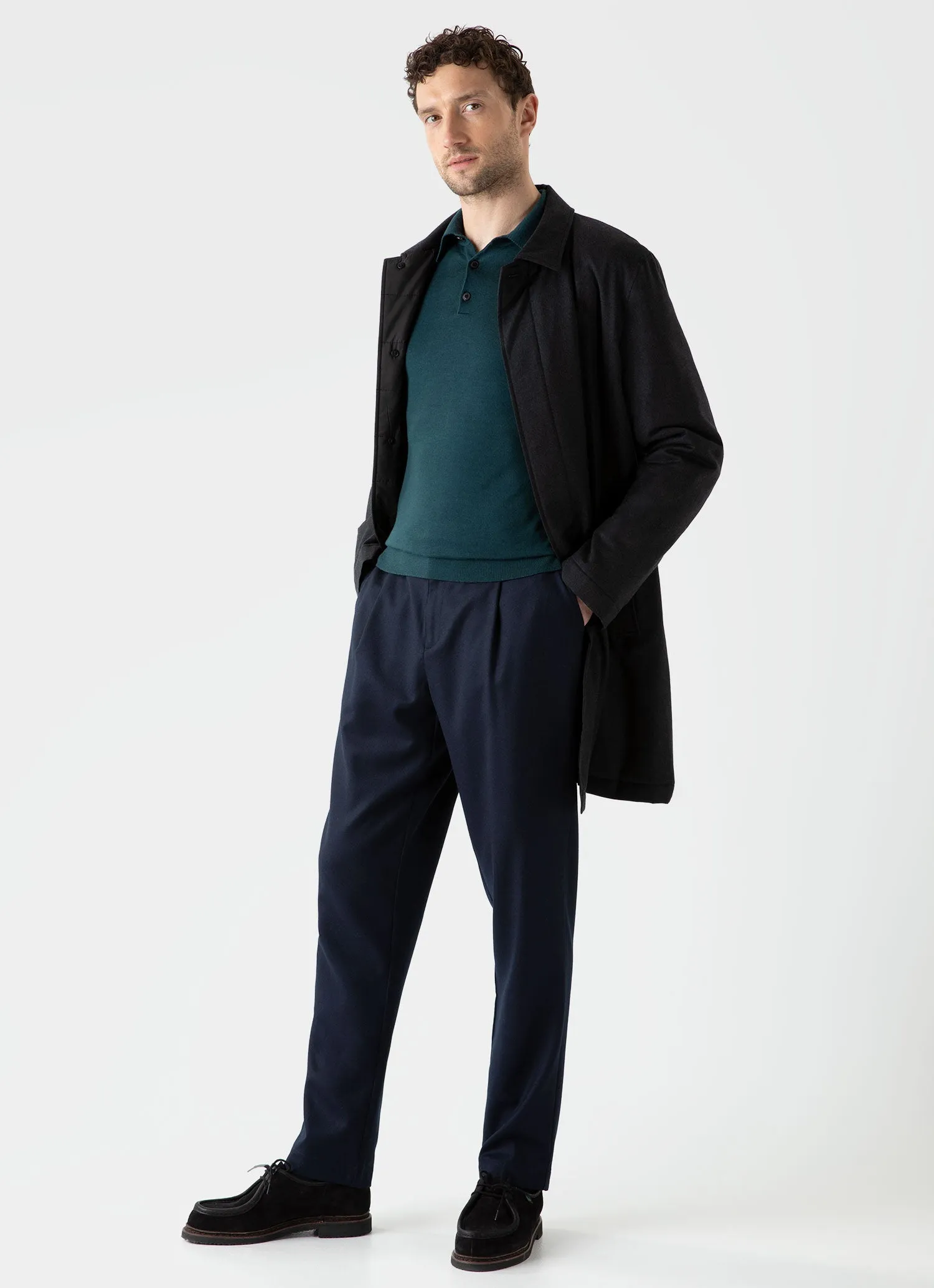 Men's Extra-Fine Merino Polo Shirt in Peacock sold by Sunspel product image thumbnail 3