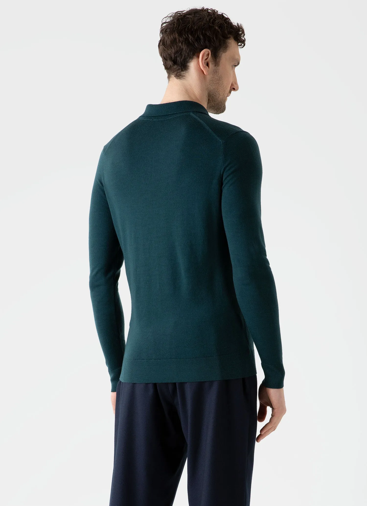 Men's Extra-Fine Merino Polo Shirt in Peacock sold by Sunspel product image thumbnail 4