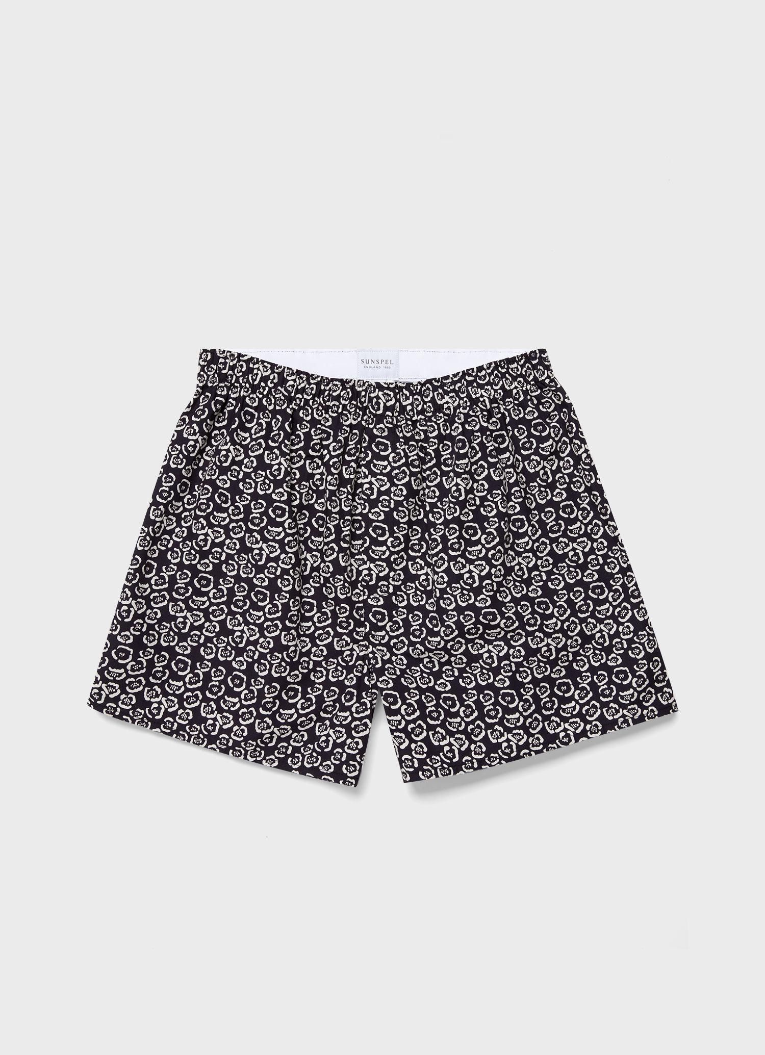 Men's Sunspel and Rosie McGuinness Boxer Shorts in Navy/Ecru Flower sold by Sunspel