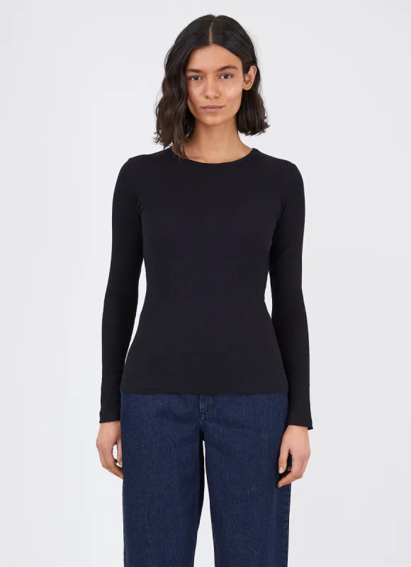 Women's Rib Long Sleeve T-shirt in Black sold by Sunspel