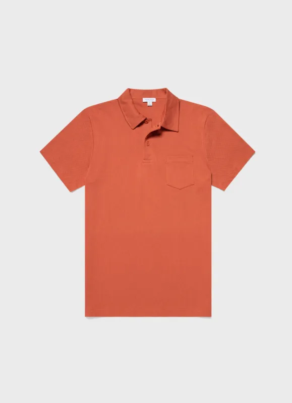 Men's Riviera Polo Shirt in Burnt Sienna sold by Sunspel