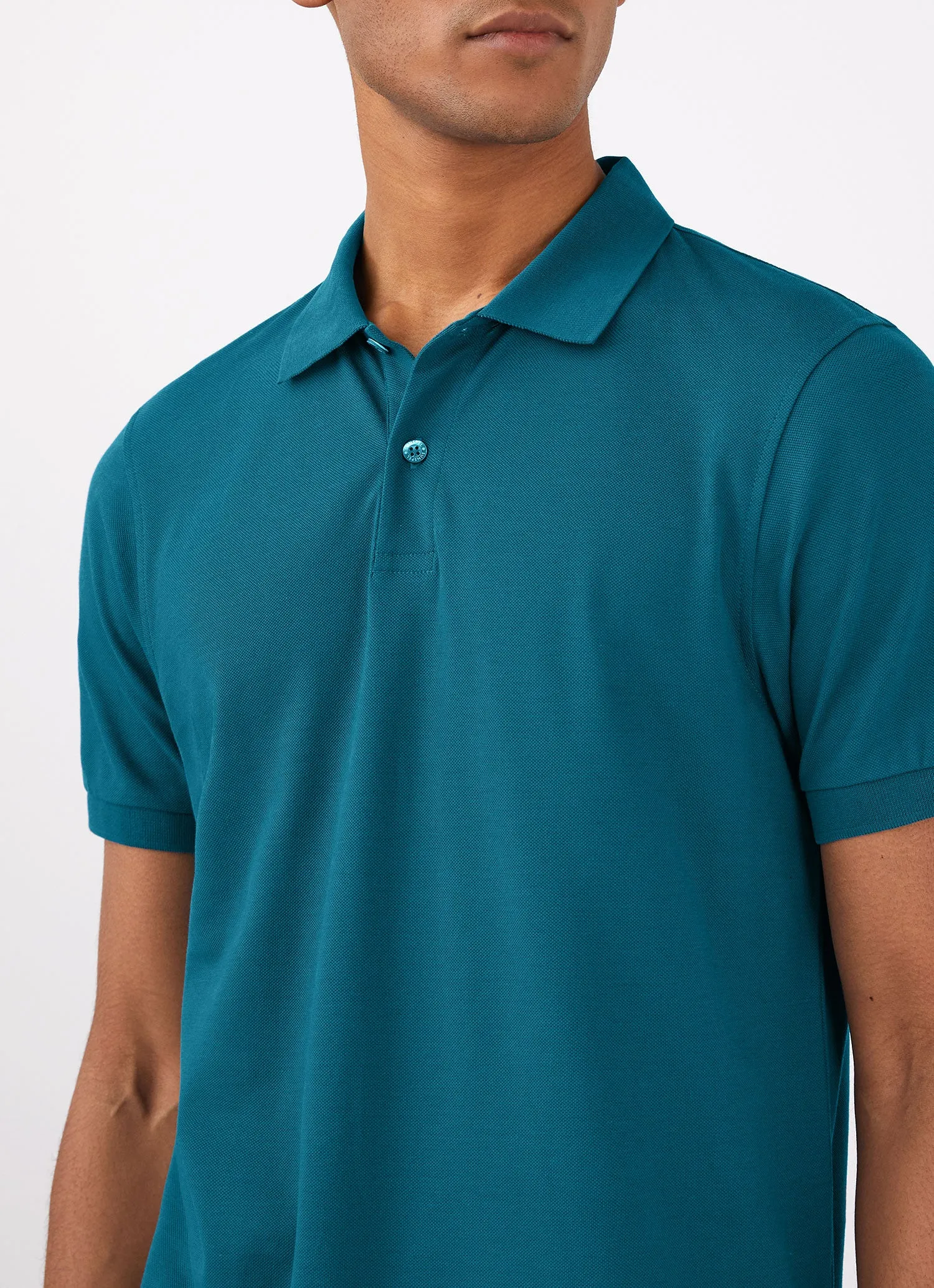 Men's Piqué Polo Shirt in Lagoon Blue sold by Sunspel product image thumbnail 5