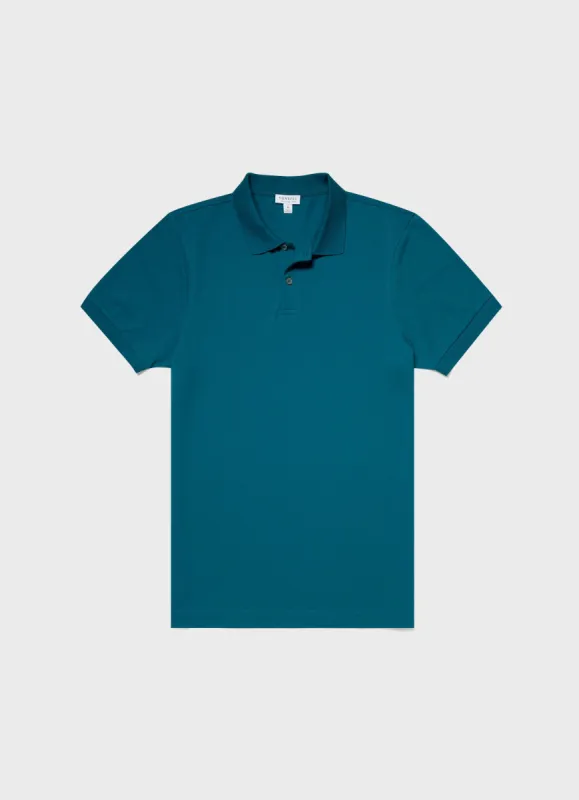Men's Piqué Polo Shirt in Lagoon Blue sold by Sunspel