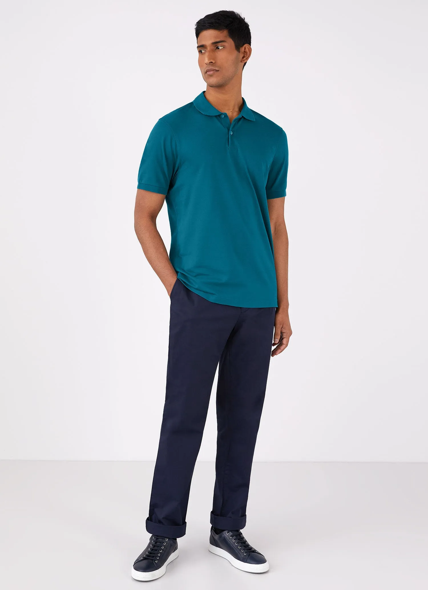 Men's Piqué Polo Shirt in Lagoon Blue sold by Sunspel product image thumbnail 3