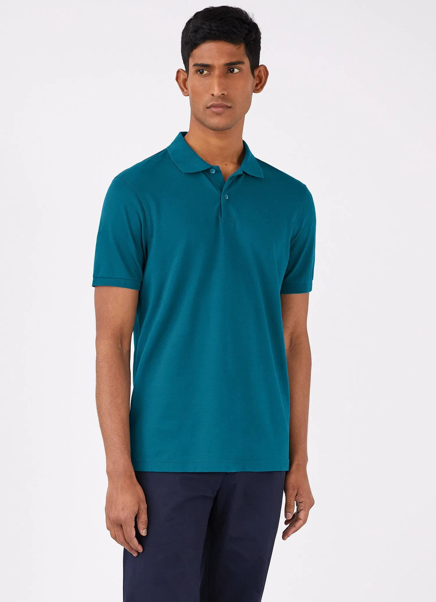 Men's Piqué Polo Shirt in Lagoon Blue sold by Sunspel product image thumbnail 2