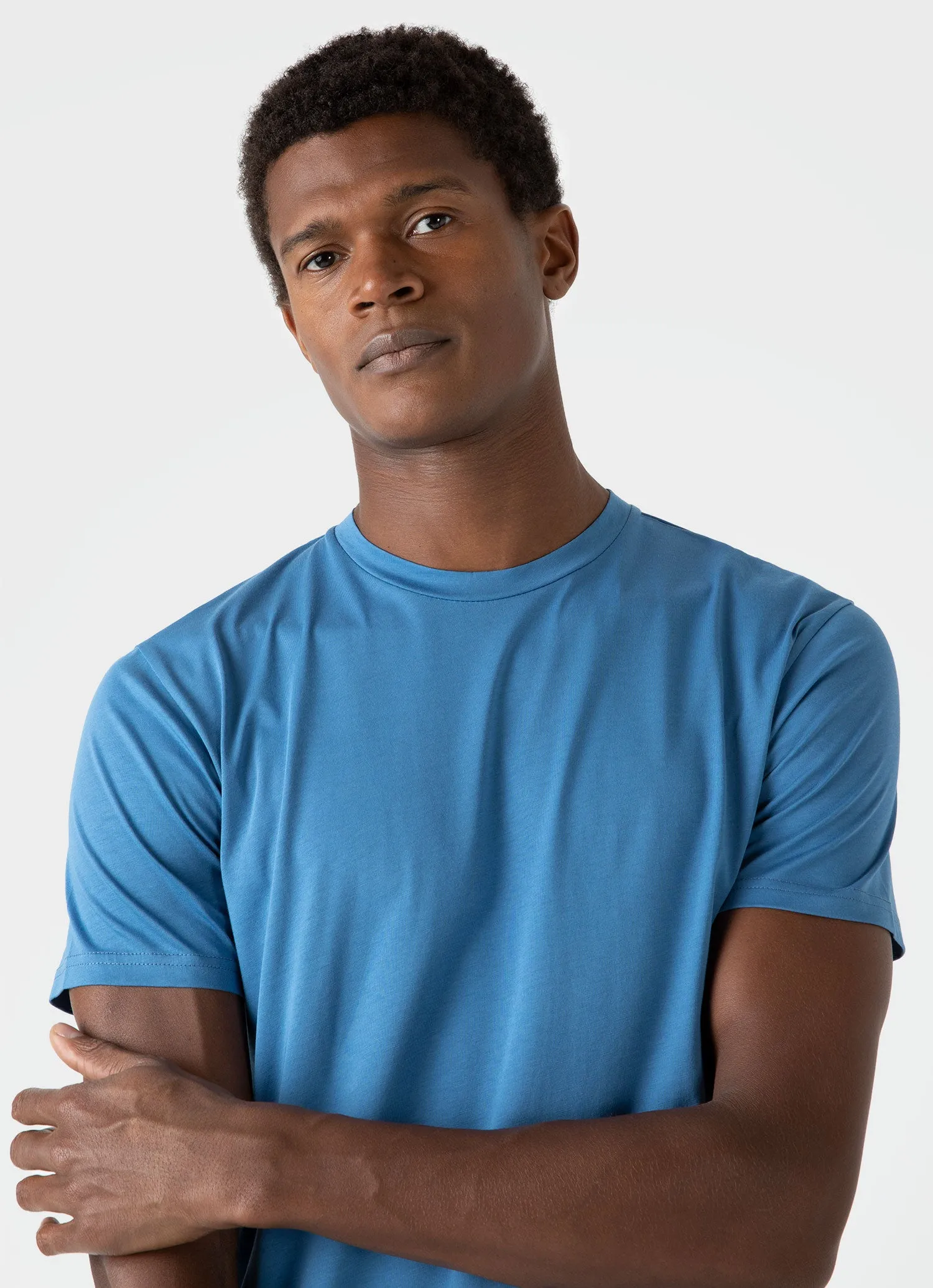 Men's Riviera Midweight T-shirt in Blue Jean sold by Sunspel product image thumbnail 5