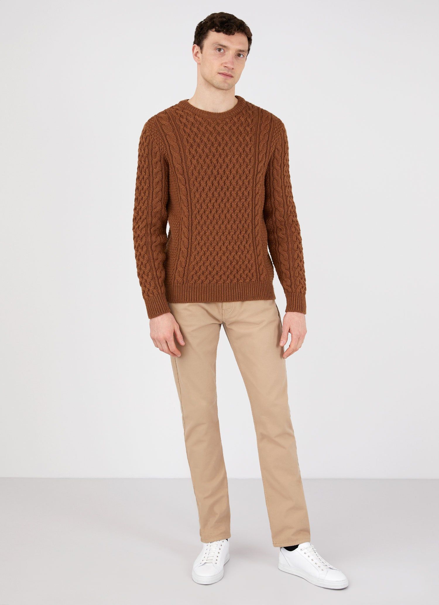 Men's Merino Cable Jumper in Nutmeg sold by Sunspel product image thumbnail 3