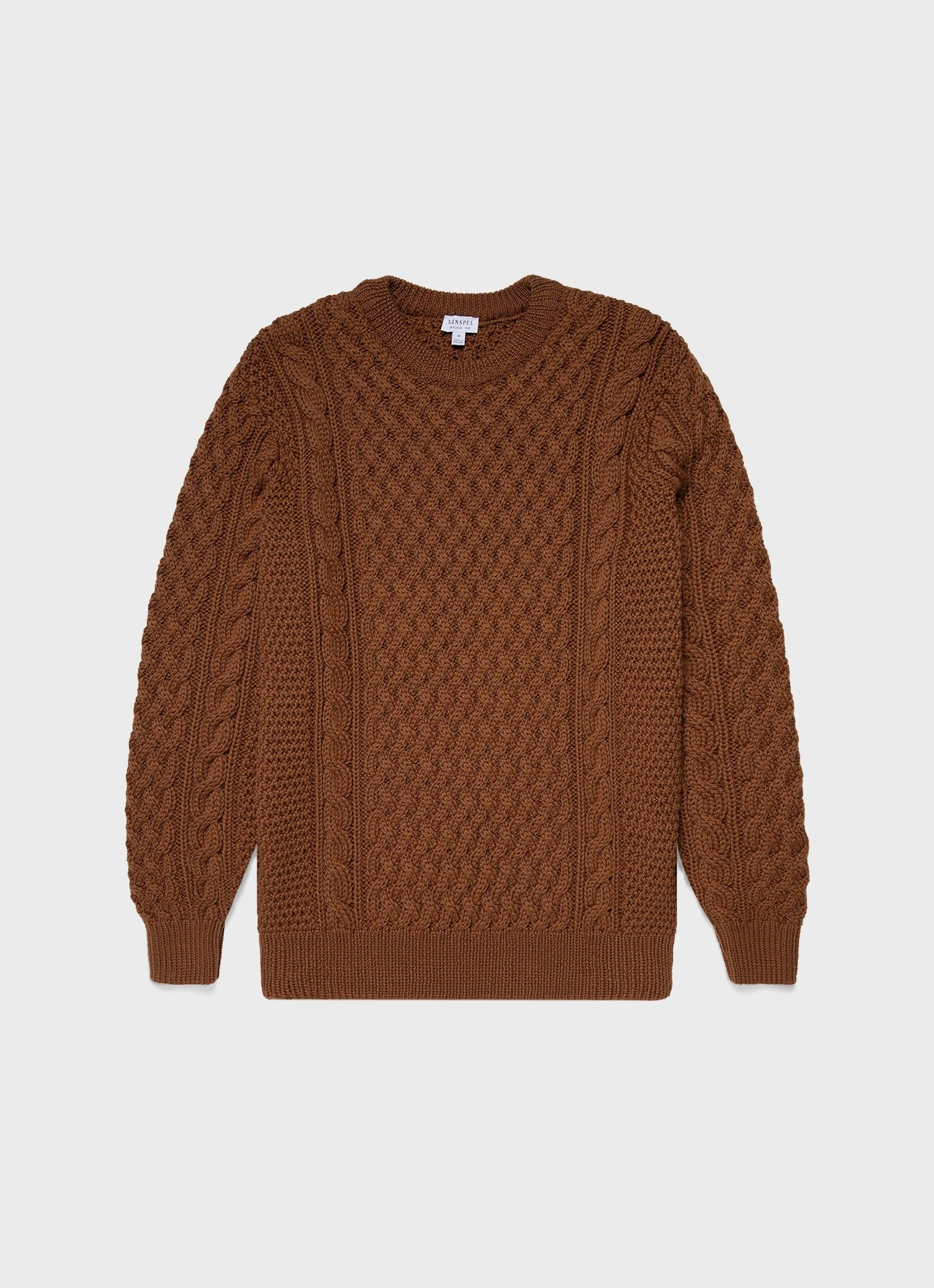 Men's Merino Cable Jumper in Nutmeg sold by Sunspel